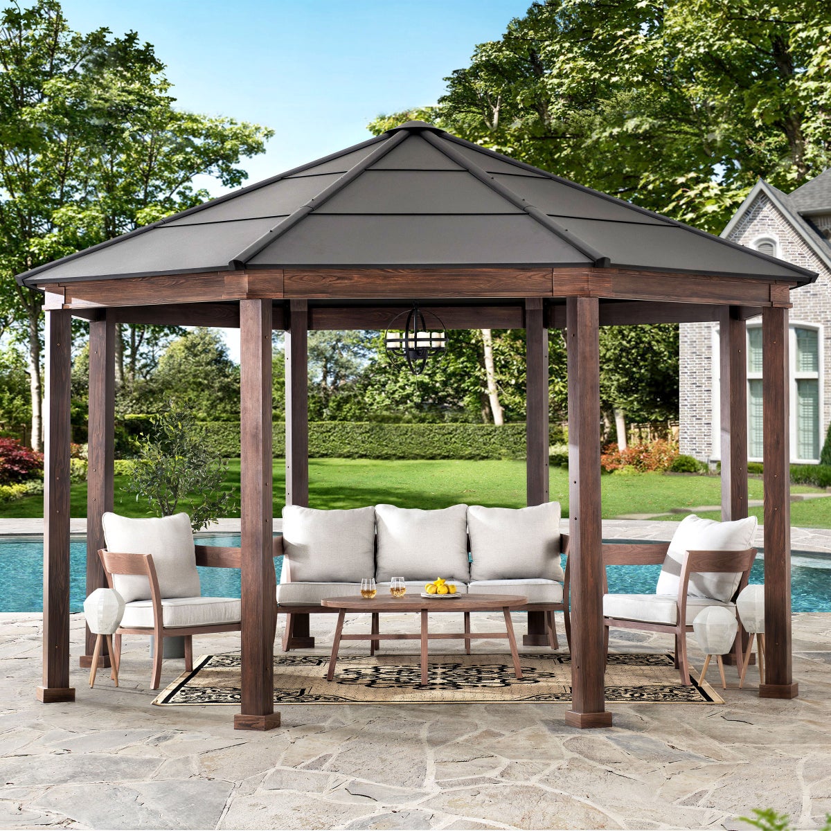 Sunjoy 14.9' x 14.9' Daybreak Octagon Gazebo | Costco Sunjoy 14.9' x 14.9' Daybreak Octagon Gazebo | Costco