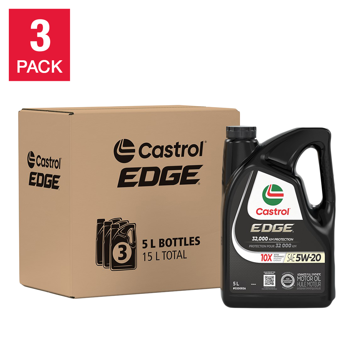 Castrol Edge 5W20 Full Synthetic Engine Oil 3-pack, 5L Jug