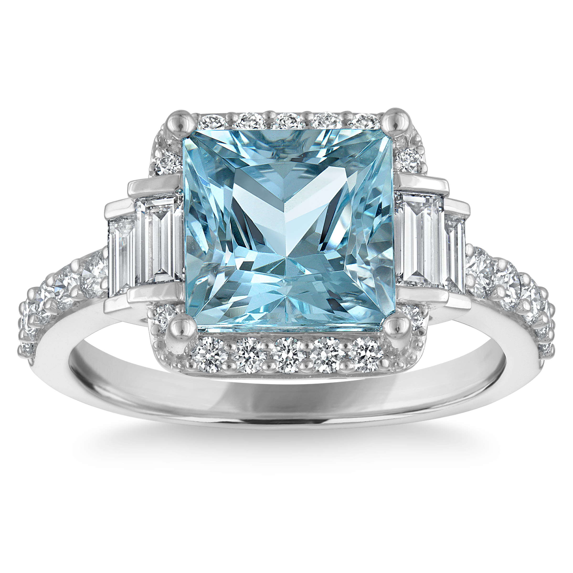Square Cut Aquamarine and Diamond Ring (0.75 ctw)