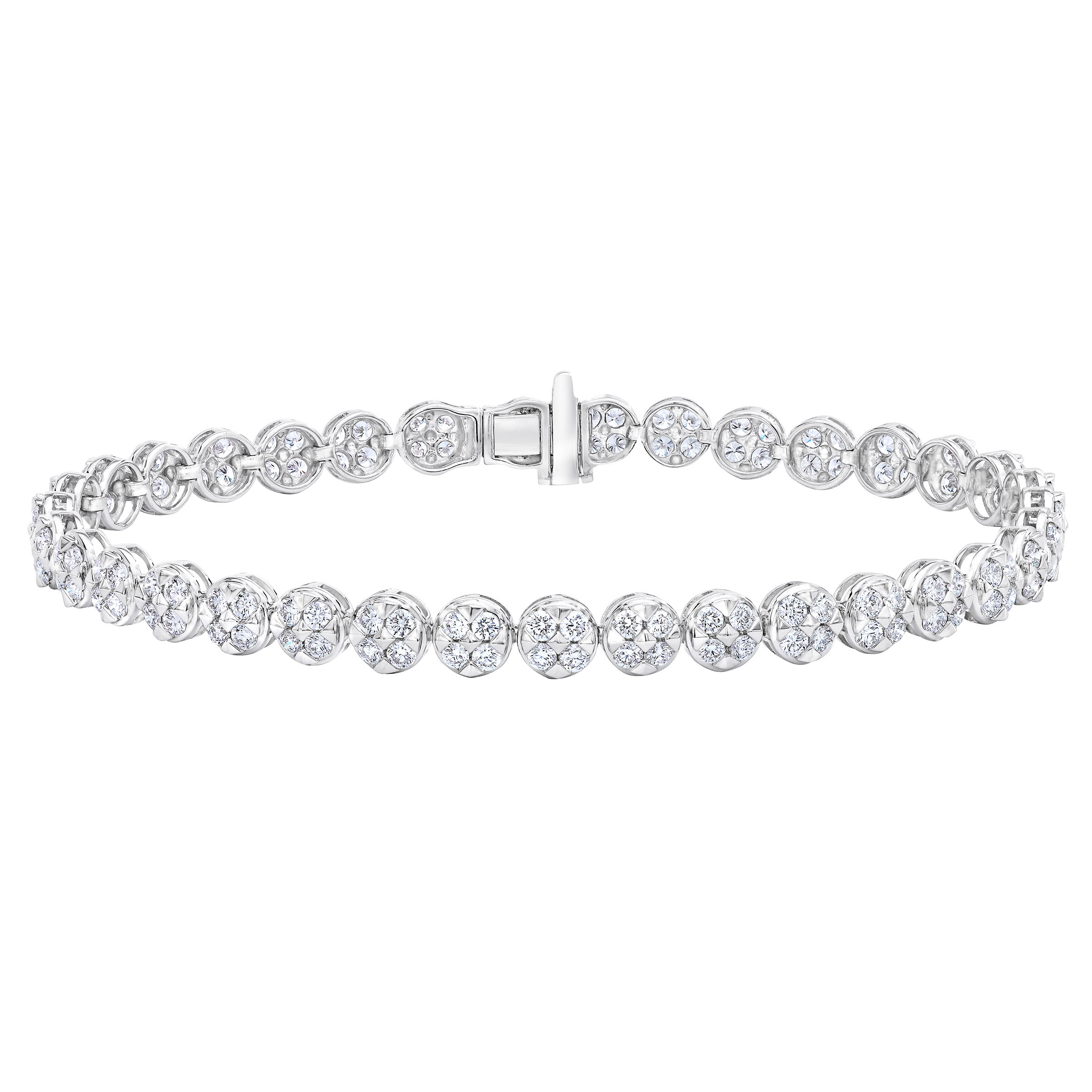 Round Brilliant 3.00 ctw VS2 Clarity  G Color Diamond Cluster 14kt White Gold Tennis Bracelet