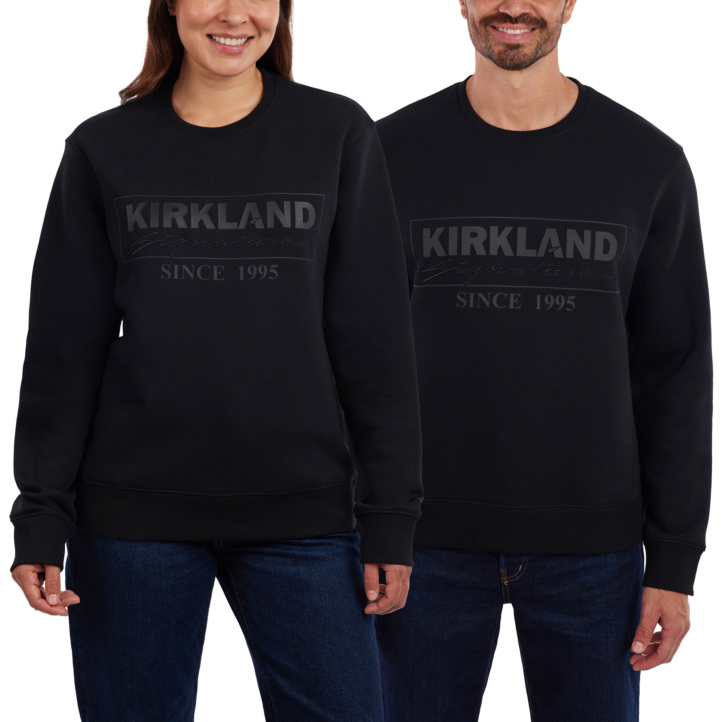 Kirkland Signature Unisex Logo Crewneck Ribbed Hem and Cuffs Relaxed Fit