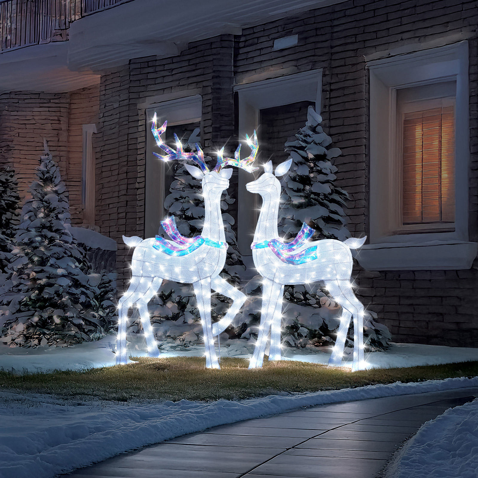 Set of 2 Deer with Twinkle Lights 