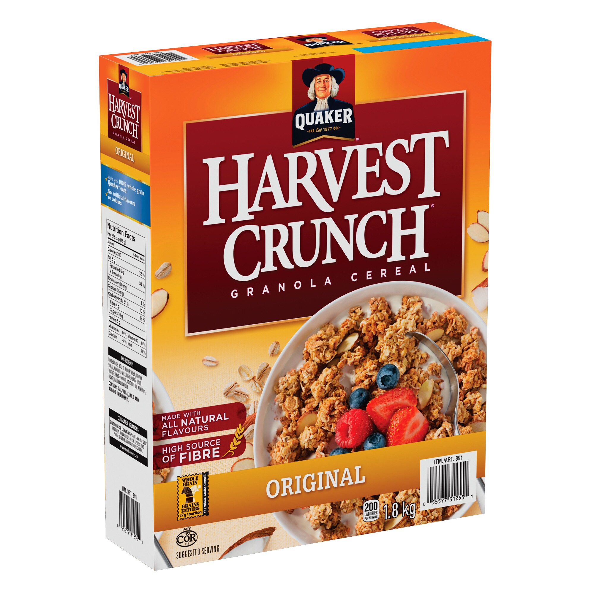 Quaker Harvest Crunch Original Granola Cereal, 1.8 kg