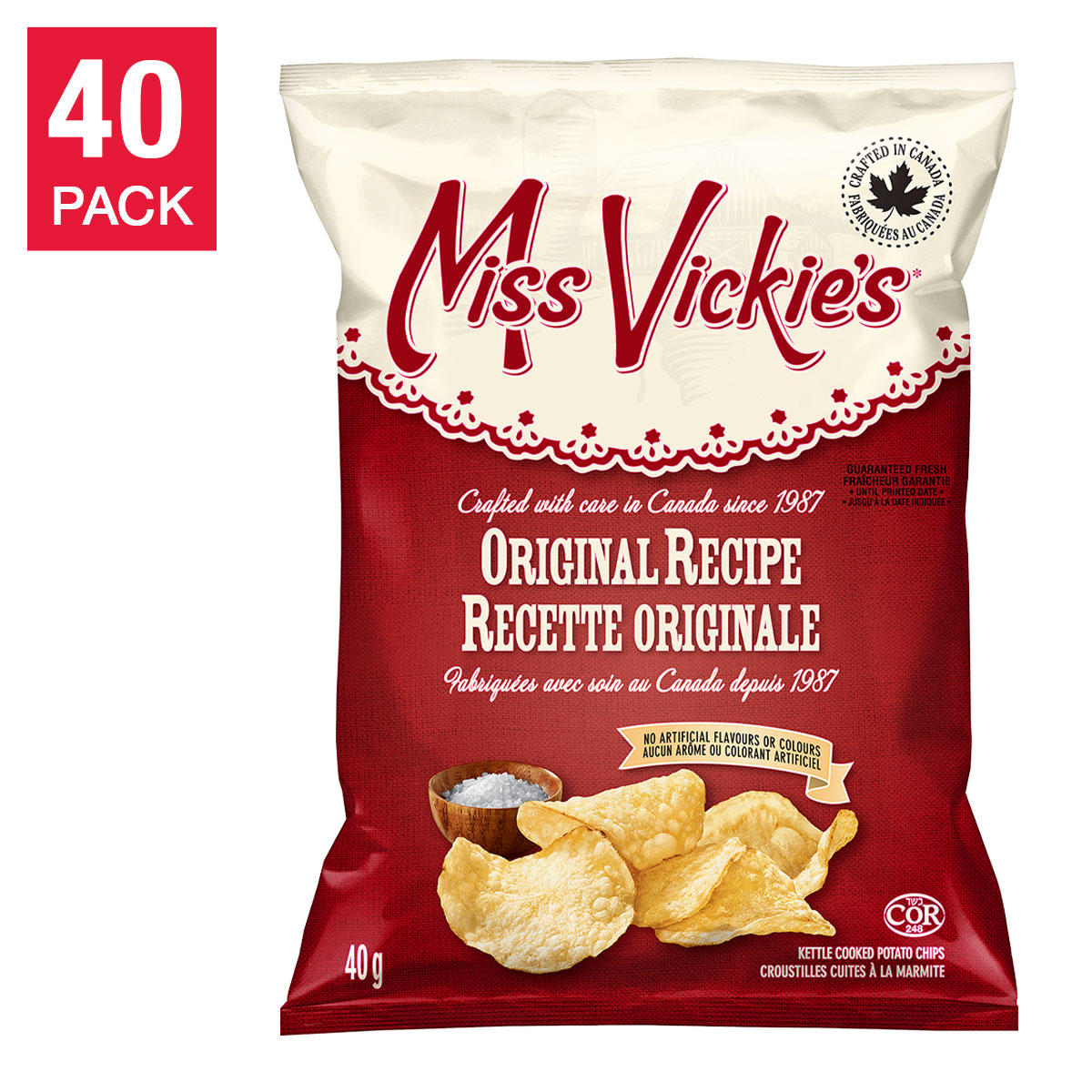 Miss Vickie's Original Recipe Kettle Cooked Potato Chips, 40 × 40 g