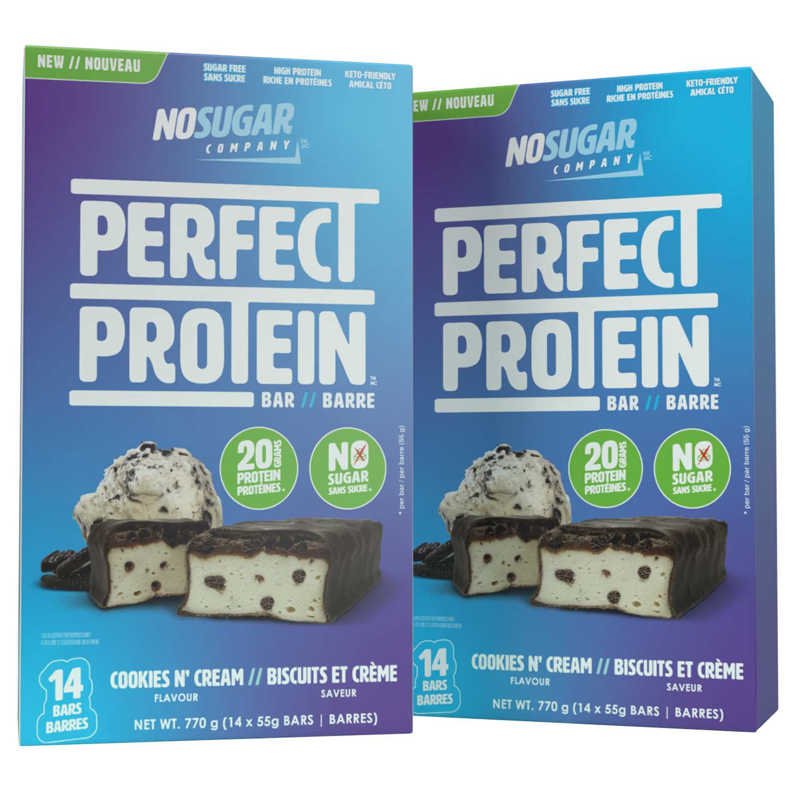 No Sugar Perfect Protein Bars, Cookies N' Cream Flavour, 28 × 55 g