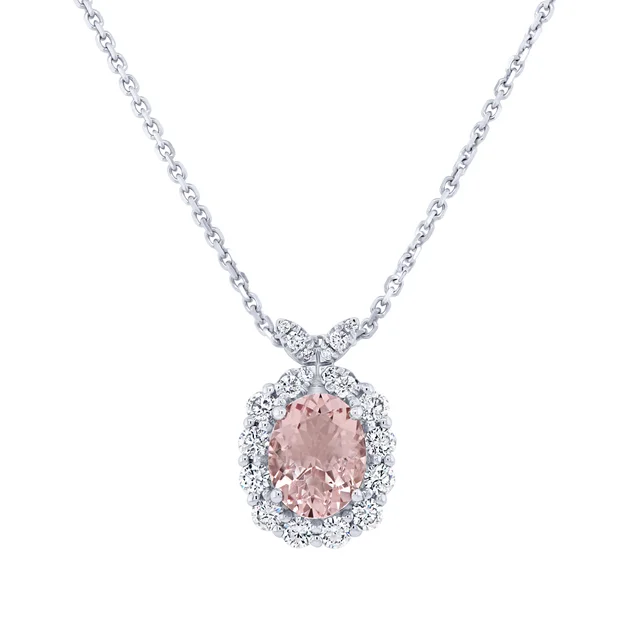 Oval Cut 9 x 7 mm Morganite & Diamond 14kt White Gold Pendant