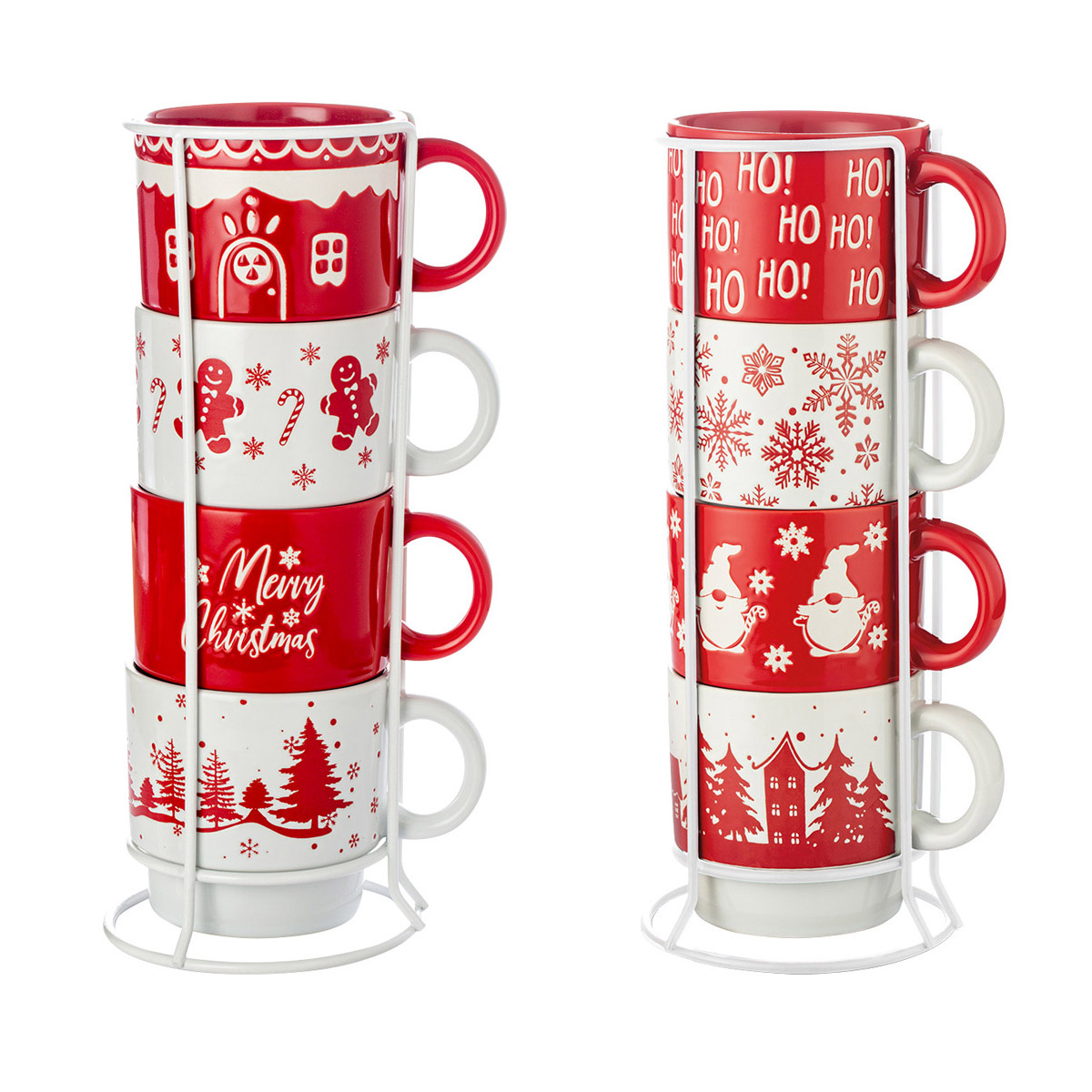 Signature Housewares Christmas Mugs Set of 4, 2 Pack Towers