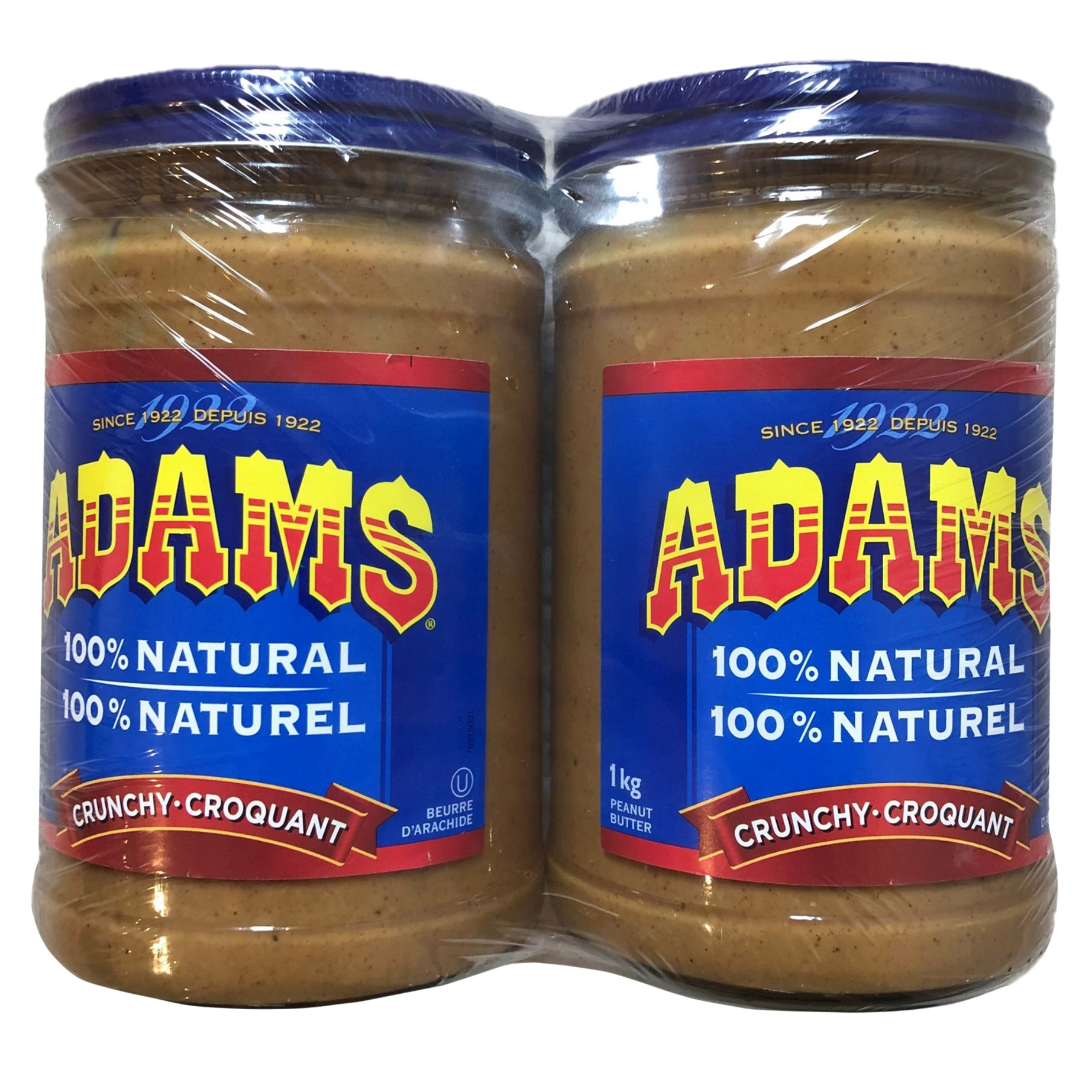 Adams 100% Natural Crunchy Peanut Butter, 2 x 1 kg