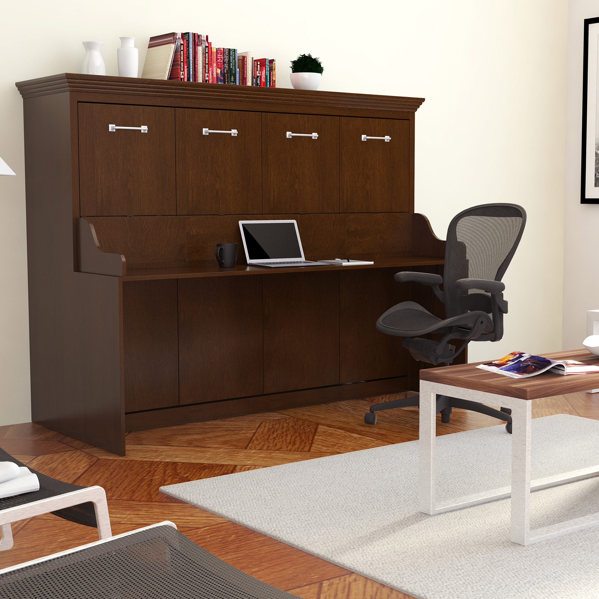 Melbourne Full Wall Bed with Desk Combo - Walnut