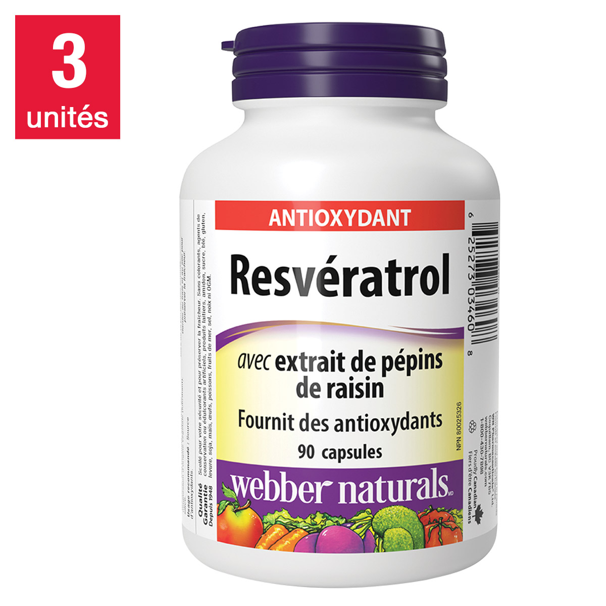 webber naturals - Resvératrol avec extrait de pépins de raisin 200/25 mg, 3 x 90 capsules