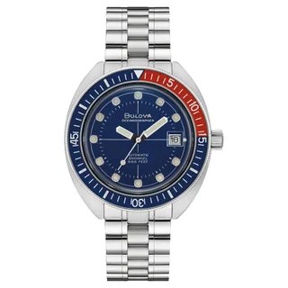 Bulova Oceanographer Stainless Steel Red Blue Bezel Men's Automatic Watch, 41mm