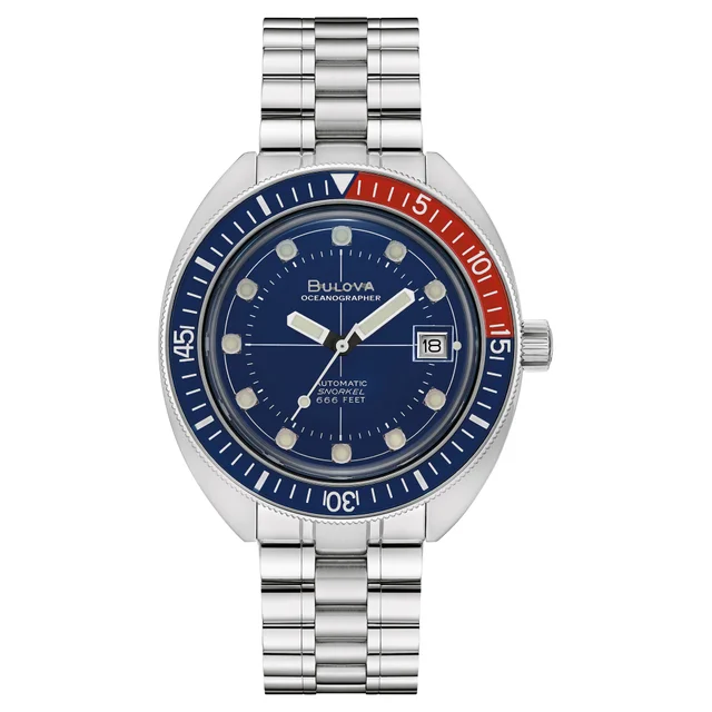 Bulova Oceanographer Stainless Steel Red Blue Bezel Men's Automatic Watch, 41mm