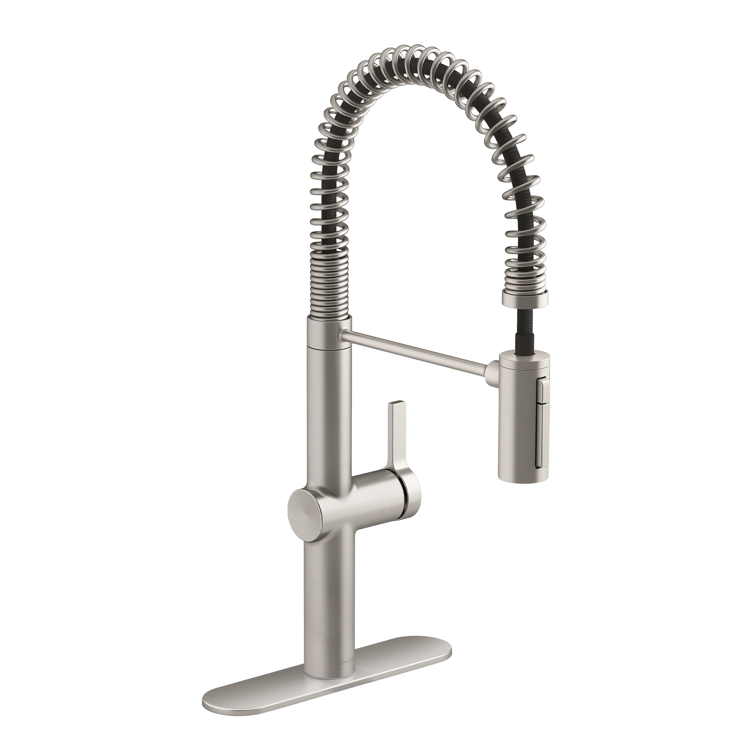 C-52S Sento Stainless steel commercial style semi pro kitchen faucet with  stainless steel sprayer – Sento Faucets manufacturing, image size:1024x1024