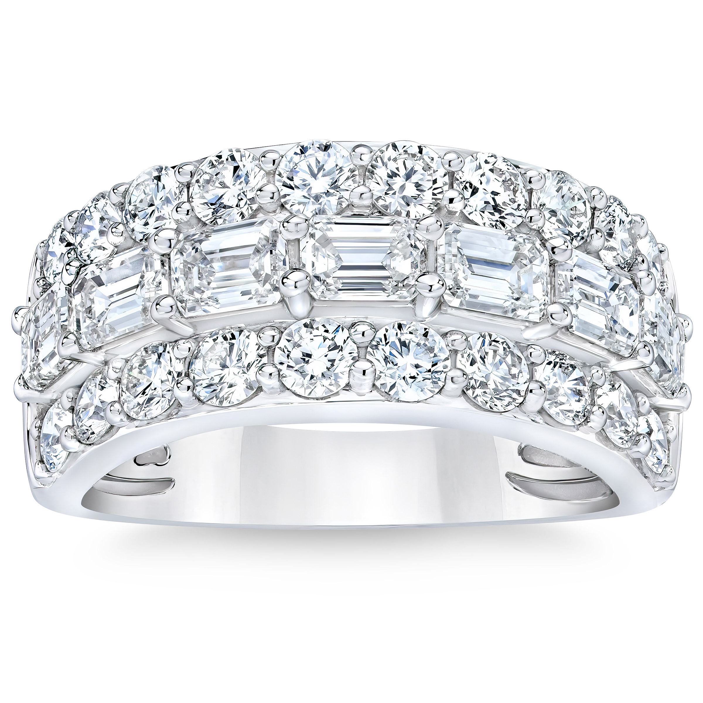 Emerald Cut & Round Brilliant 3.10 ctw VS2 Clarity  I Color Diamond Platinum Band