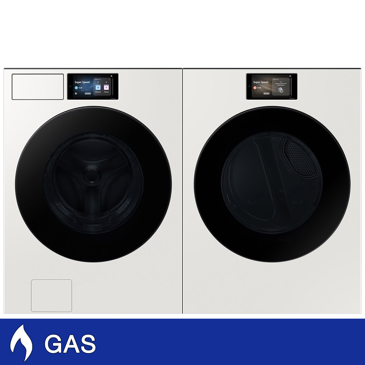 Samsung 5.3 cu. ft. Bespoke AI Front Load Ultra Capacity Washer and 7.6 cu. ft. Bespoke AI Ultra Capacity Front Load GAS Dryer with AI Home 