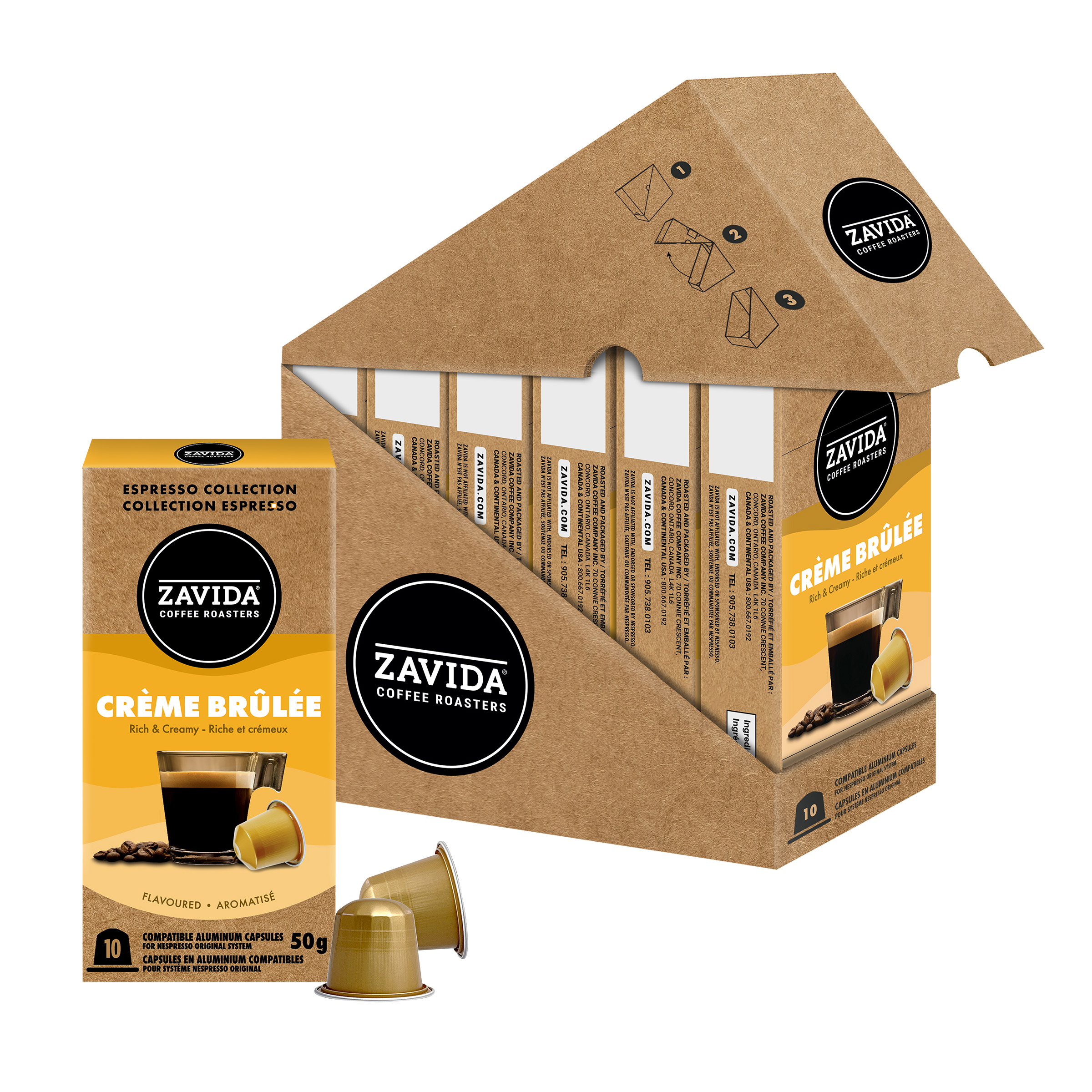 Zavida Coffee Crème Brulée Aluminum Capsules Compatible with Nespresso Original System, 60 count 