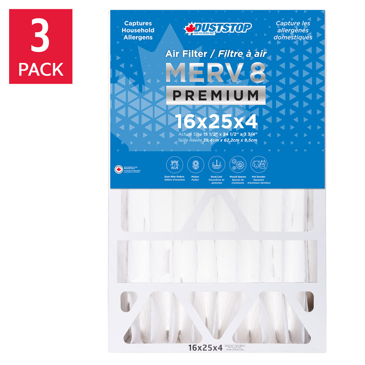 Duststop MERV 8 Premium Pleated Furnace Filter, 3-pack | Costco