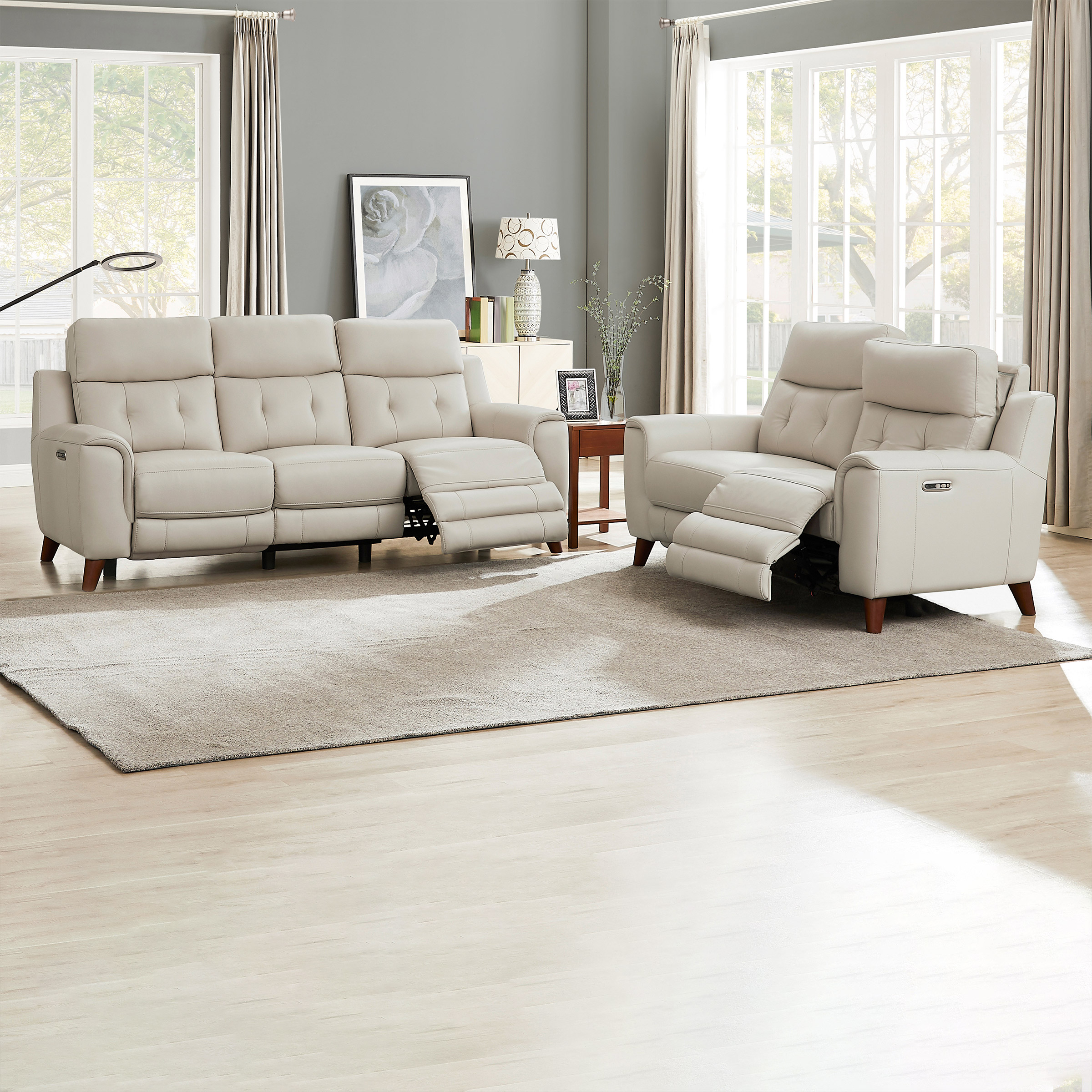 Prospera Home Malibu Top-grain Leather Power Reclining Sofa and Loveseat