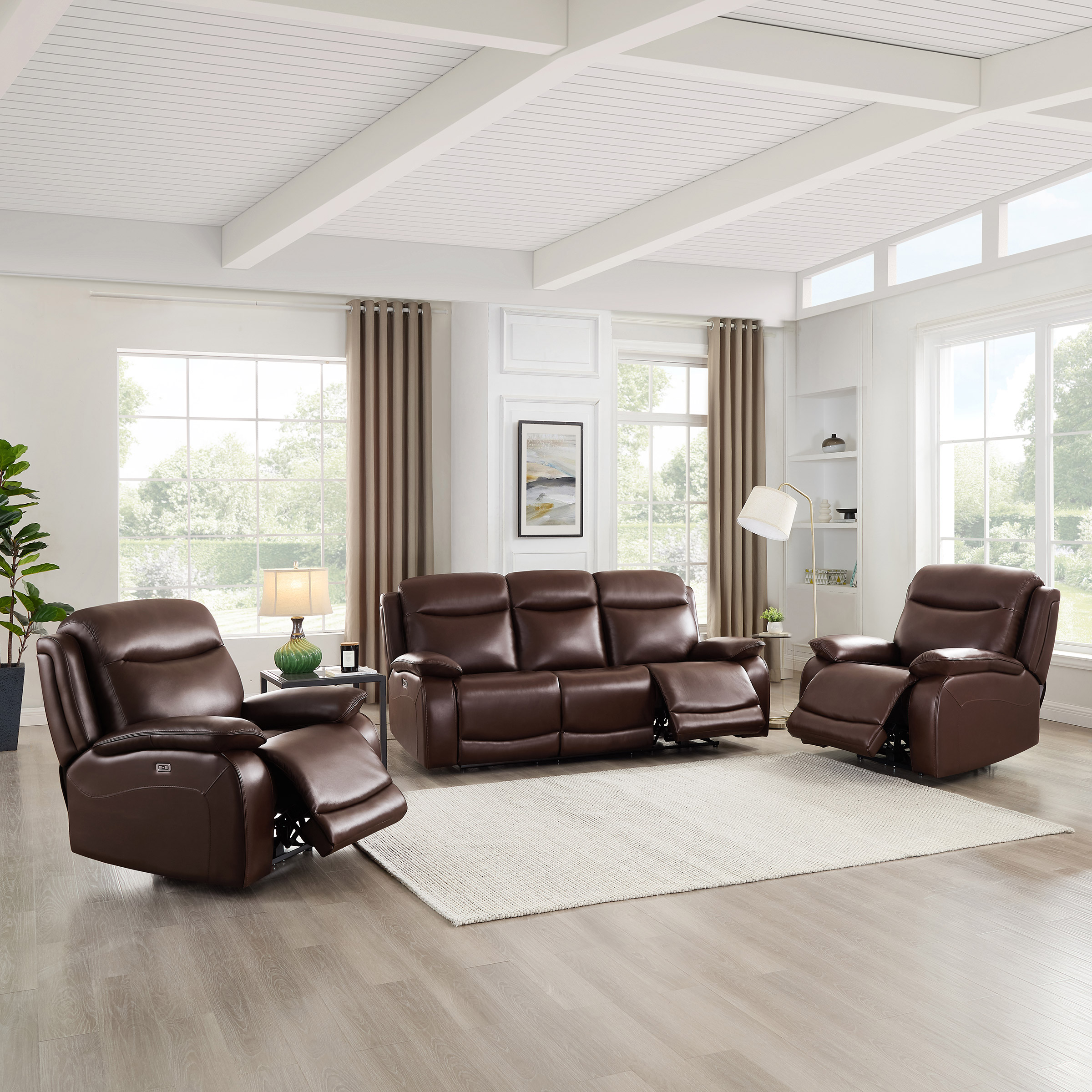 Prospera Home Jackson Top grain Leather Power Reclining Sofa and 2 Chairs