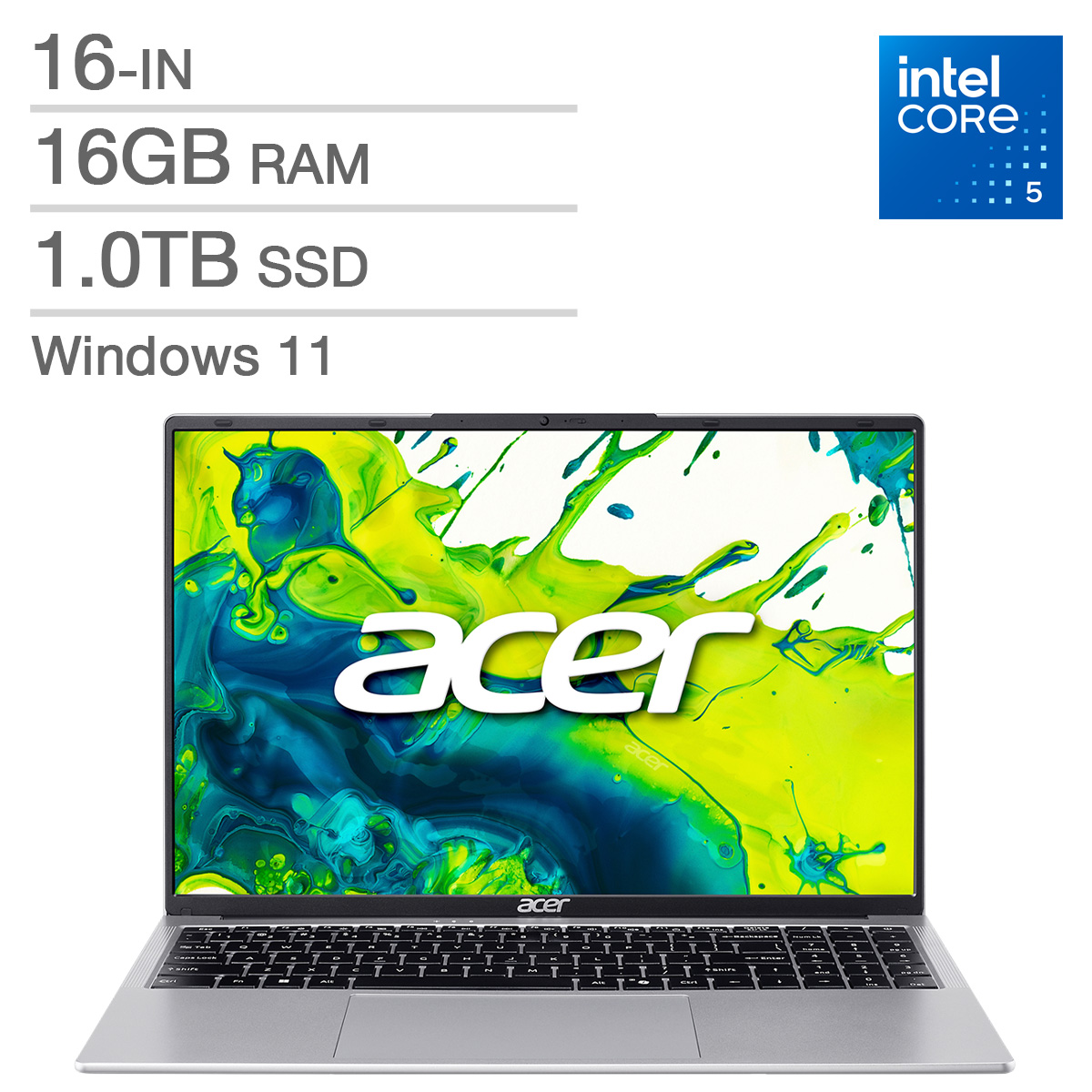Acer Aspire Lite 16.0-in Laptop, Intel Core 5 120U, 16GB RAM, 1TB