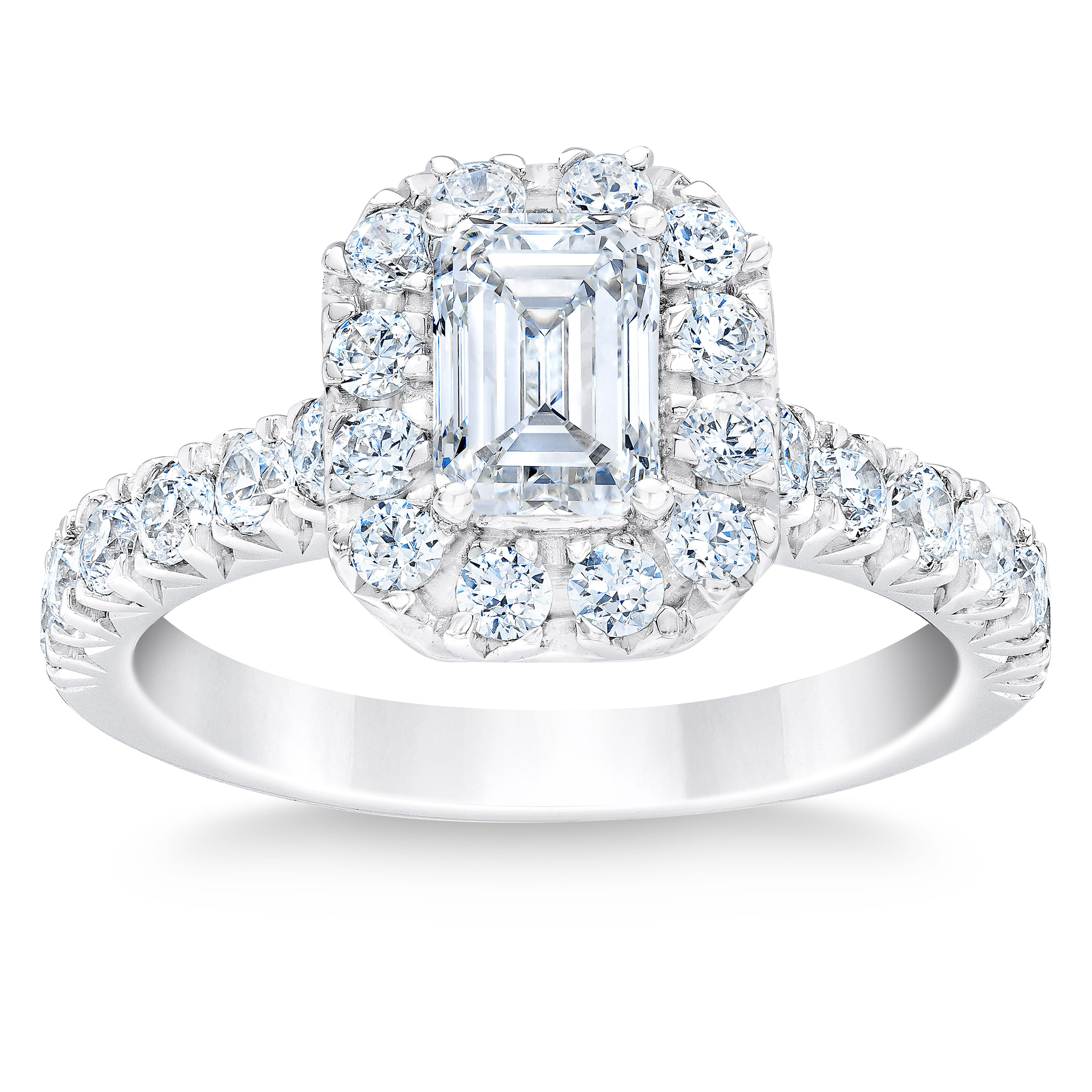 Emerald Cut & Round Brilliant 2.00 ctw VS2 Clarity  G Color Diamond Platinum Halo Ring