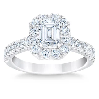 Emerald Cut & Round Brilliant 2.00 ctw VS2 Clarity, G Color Diamond Platinum Halo Ring