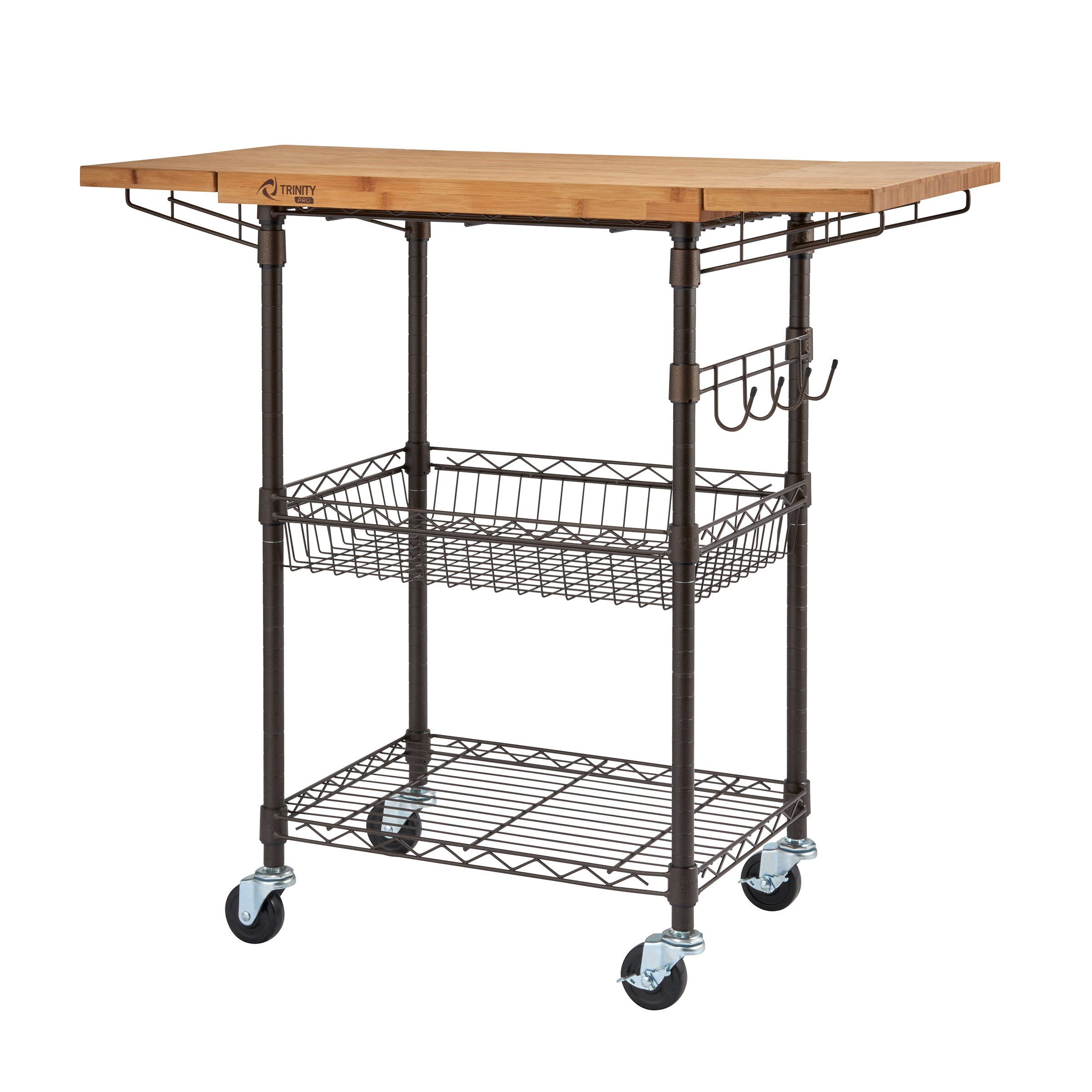 Trinity Pro Storage Expandable Bamboo Kitchen Cart