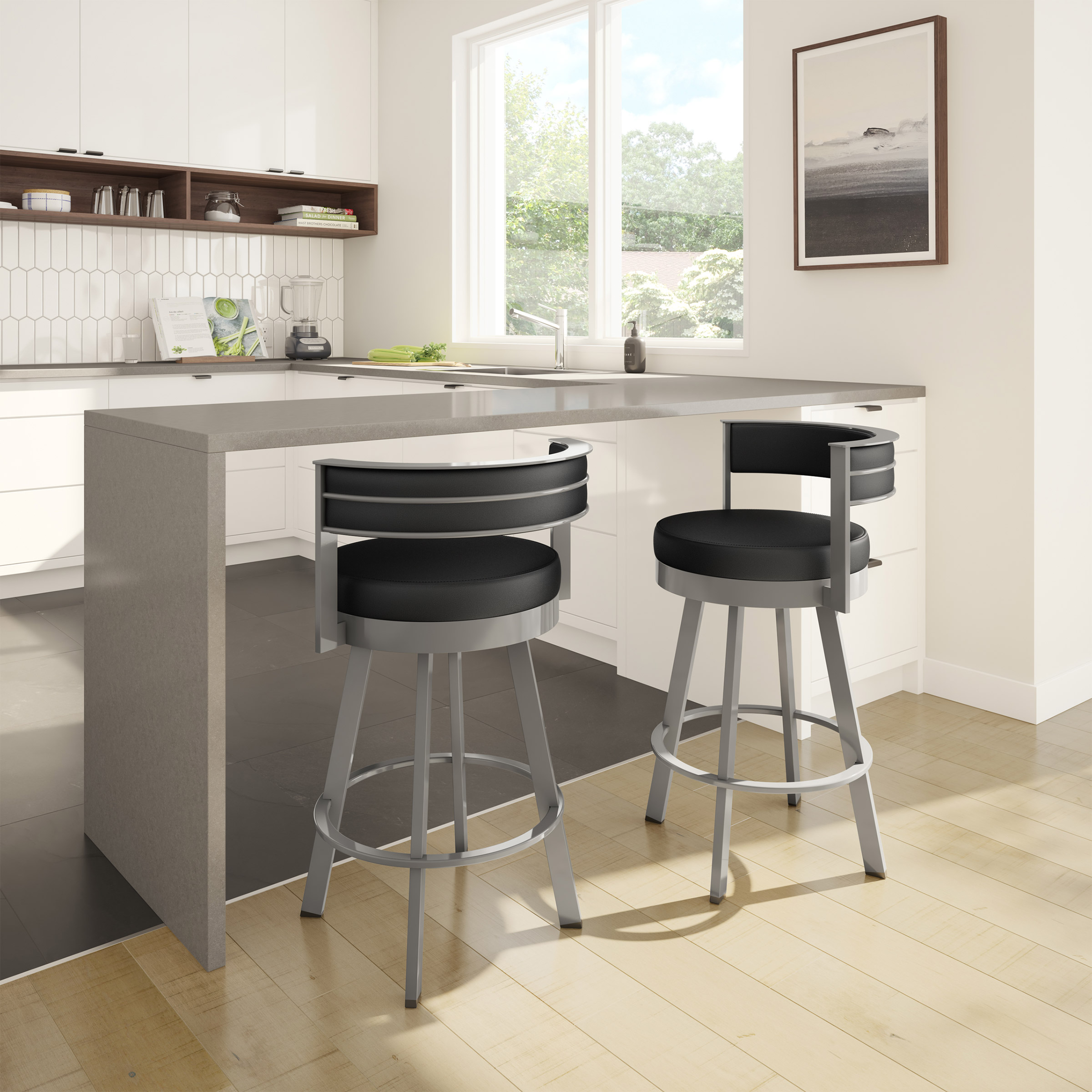 Amisco Browser – Tabouret de bar ou de comptoir avec cadre gris et siège noir