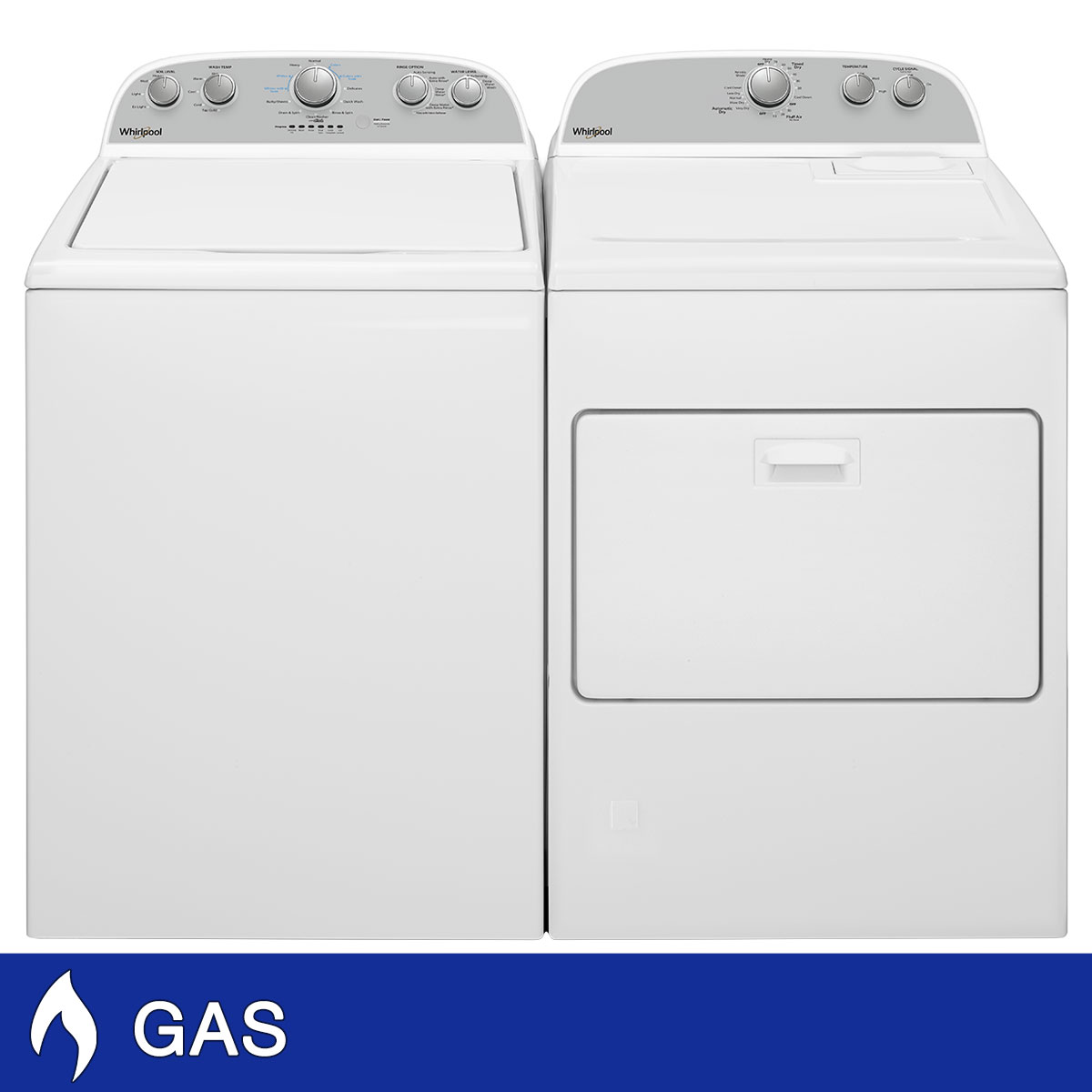 Whirlpool 3.8 cu. ft. Washer and 7.0 cu. ft. GAS Dryer with AutoDry Drying System