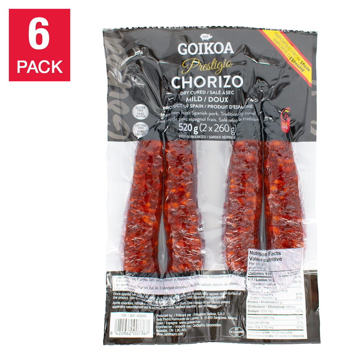 Goikoa Traditional Mild Chorizo 2 × 260 g (9.2 oz) × 6 pack