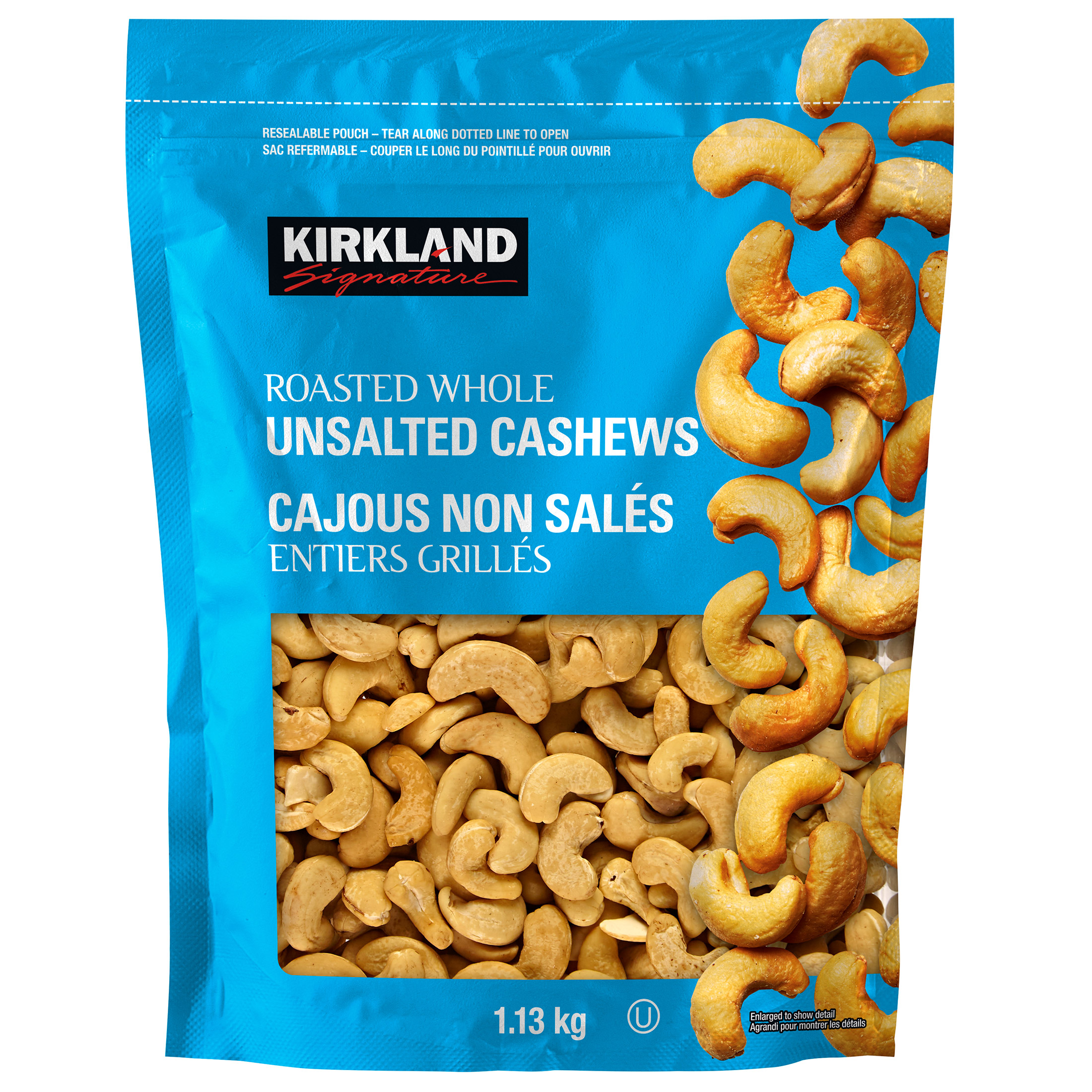 Kirkland Signature Roasted Whole Unsalted Cashews, 1.13 kg