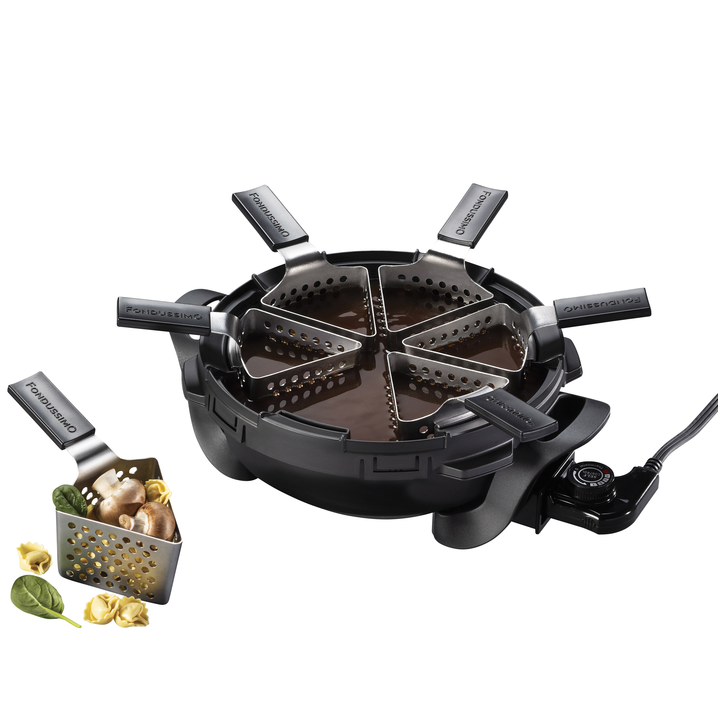 Fondussimo Electric Fondue Set with 6 Perforated Baskets