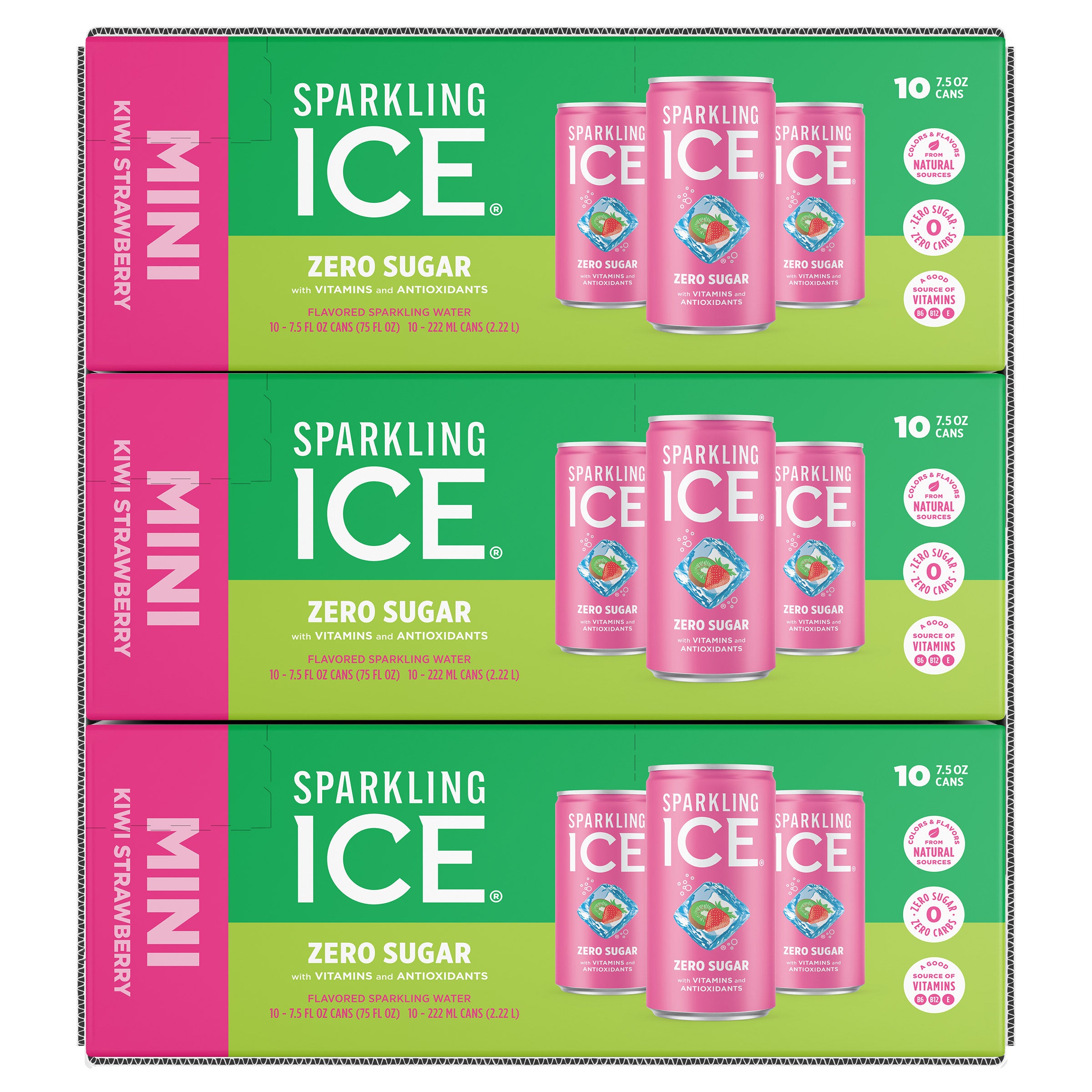 Sparkling Ice Sparkling Water Mini, Kiwi Strawberry, 7.5 fl oz, 30