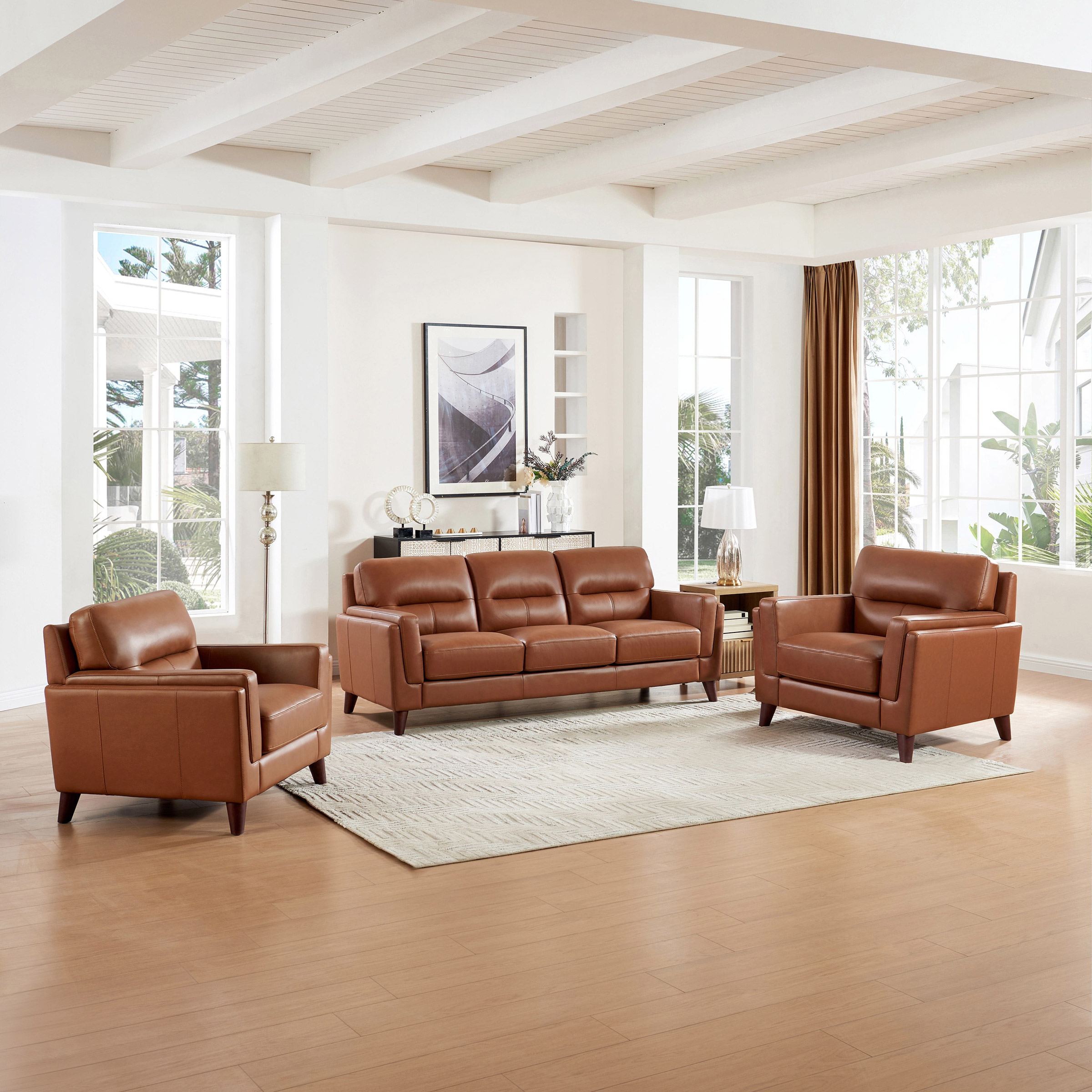 Prospera Home Tampa Top Grain Leather Sofa and 2 Chairs