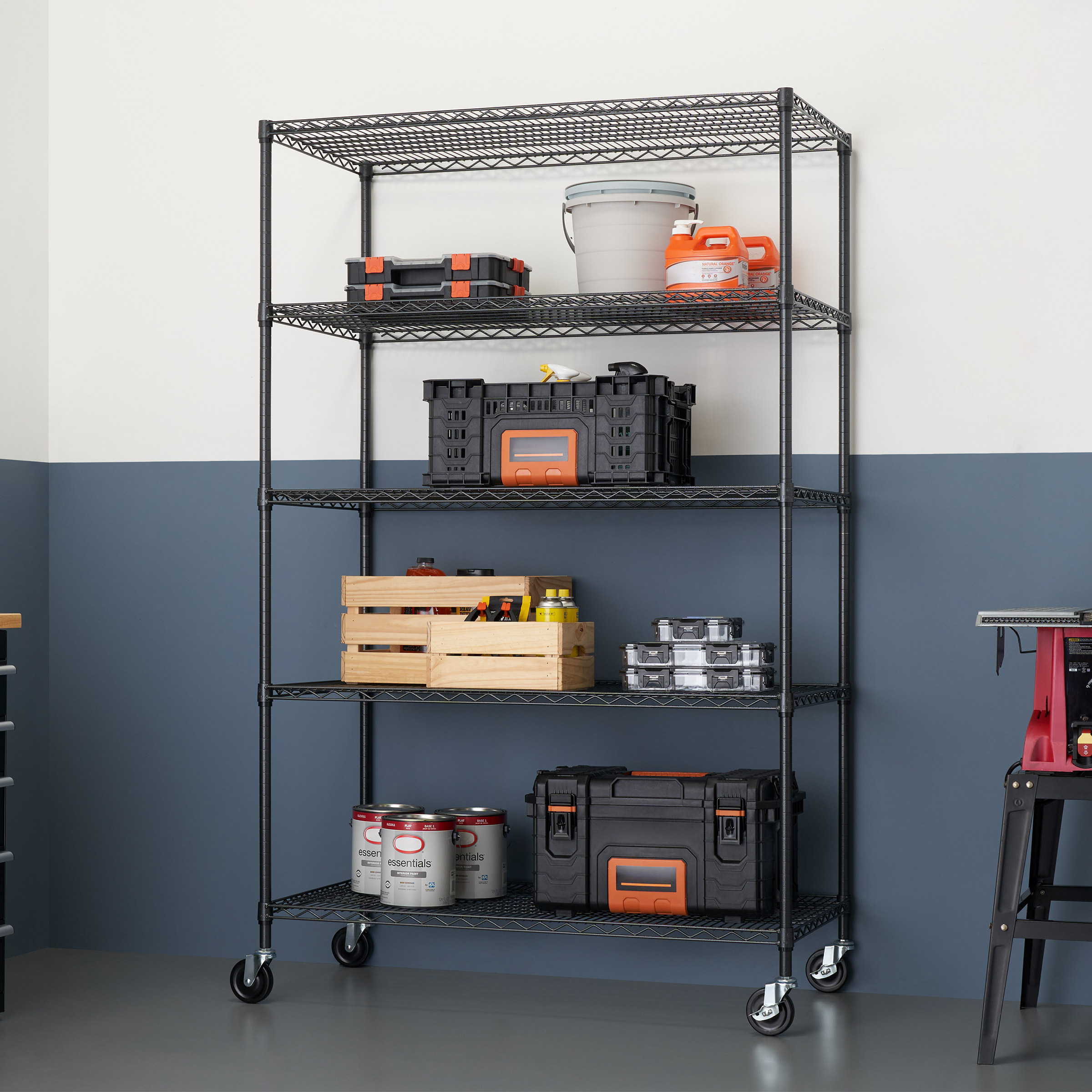 TRINITY EcoStorage 5-tier Wire Shelving Rack 48" x 24" x 72" NSF  Includes Wheels