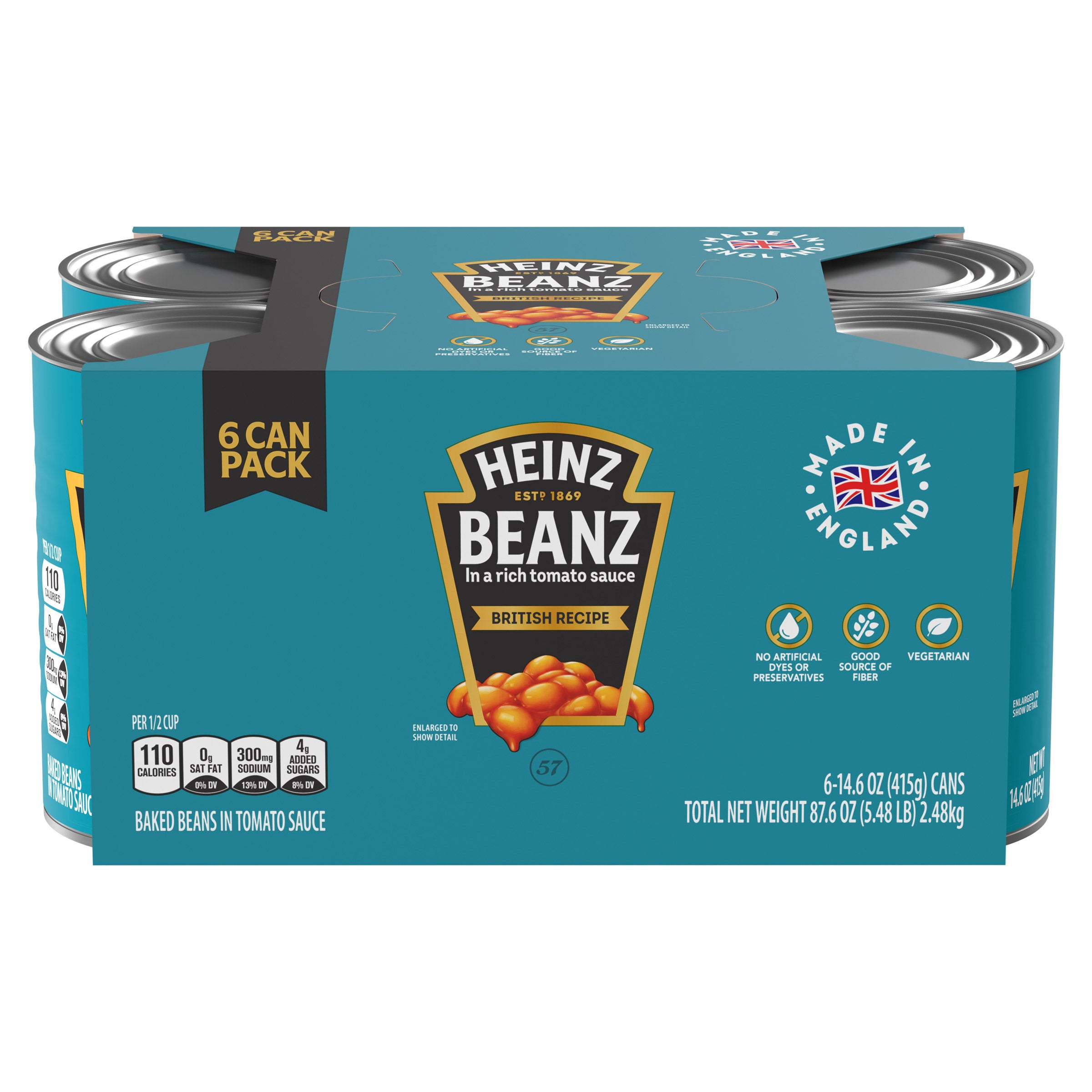 Heinz Beans with Tomato Sauce, British Recipe, 14.64 oz, 6-count