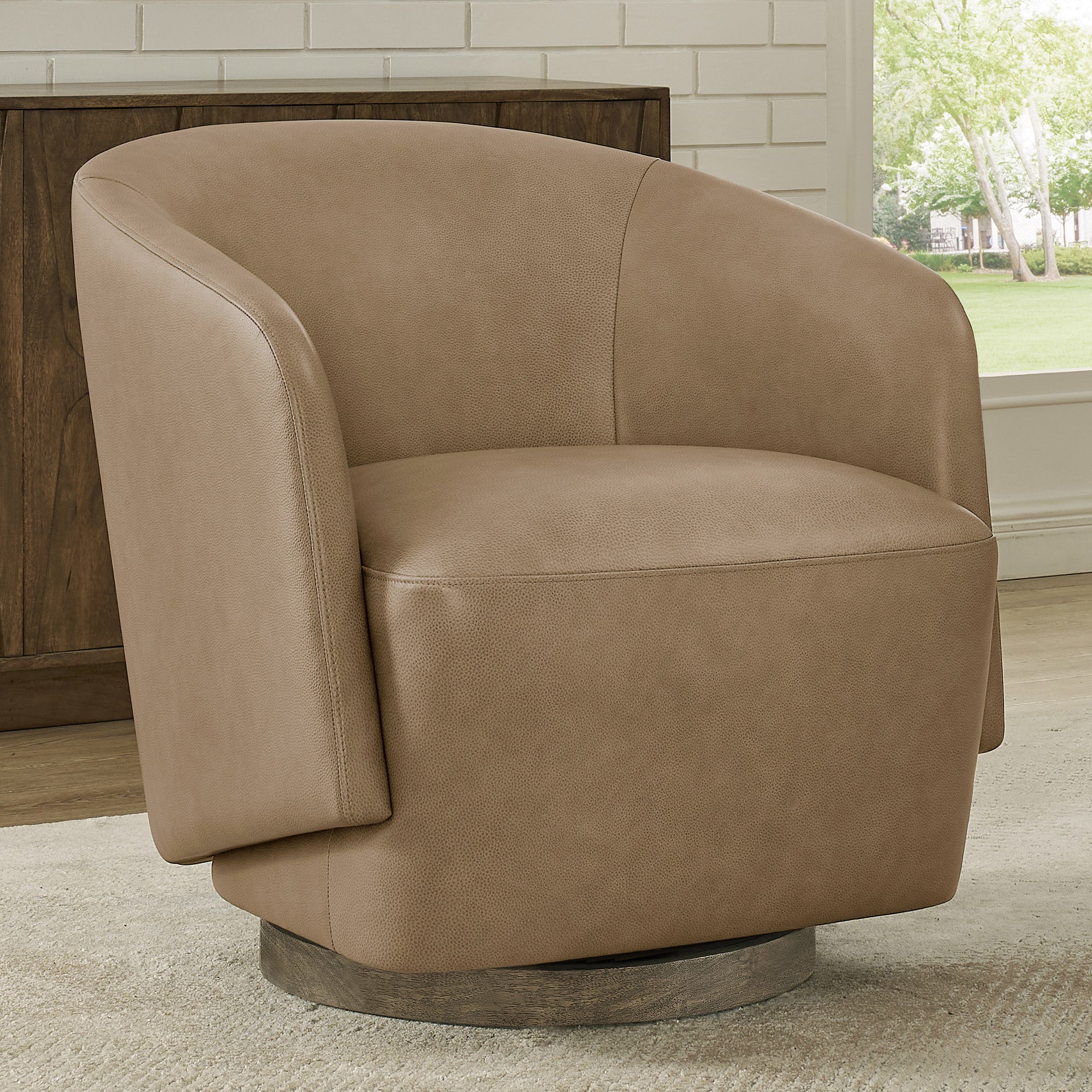 Henredon Murphy Leather Swivel Chair, Light Brown | Costco