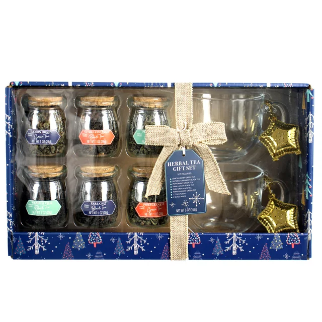 HERBAL TEA GIFT SET TEA VARIETY PACK 2 MUGS & STRAINERS