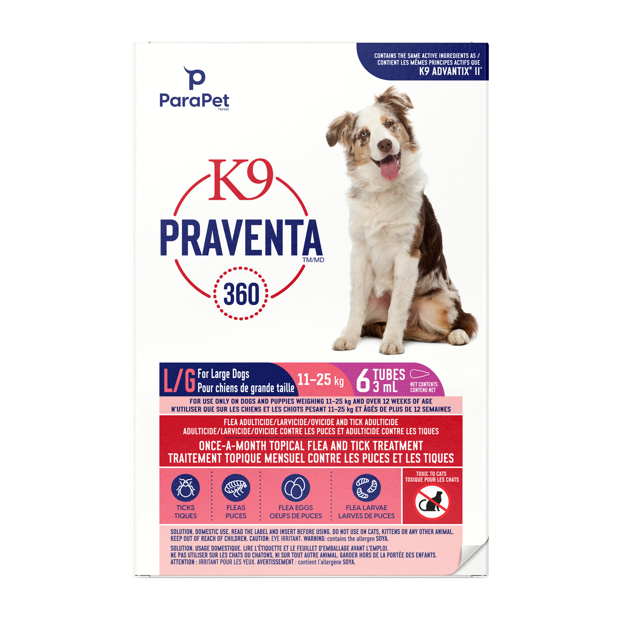 Parapet K9 Praventa 360 Flea and Tick Treatment for Dogs 11kg to 25kg, 6 Tubes