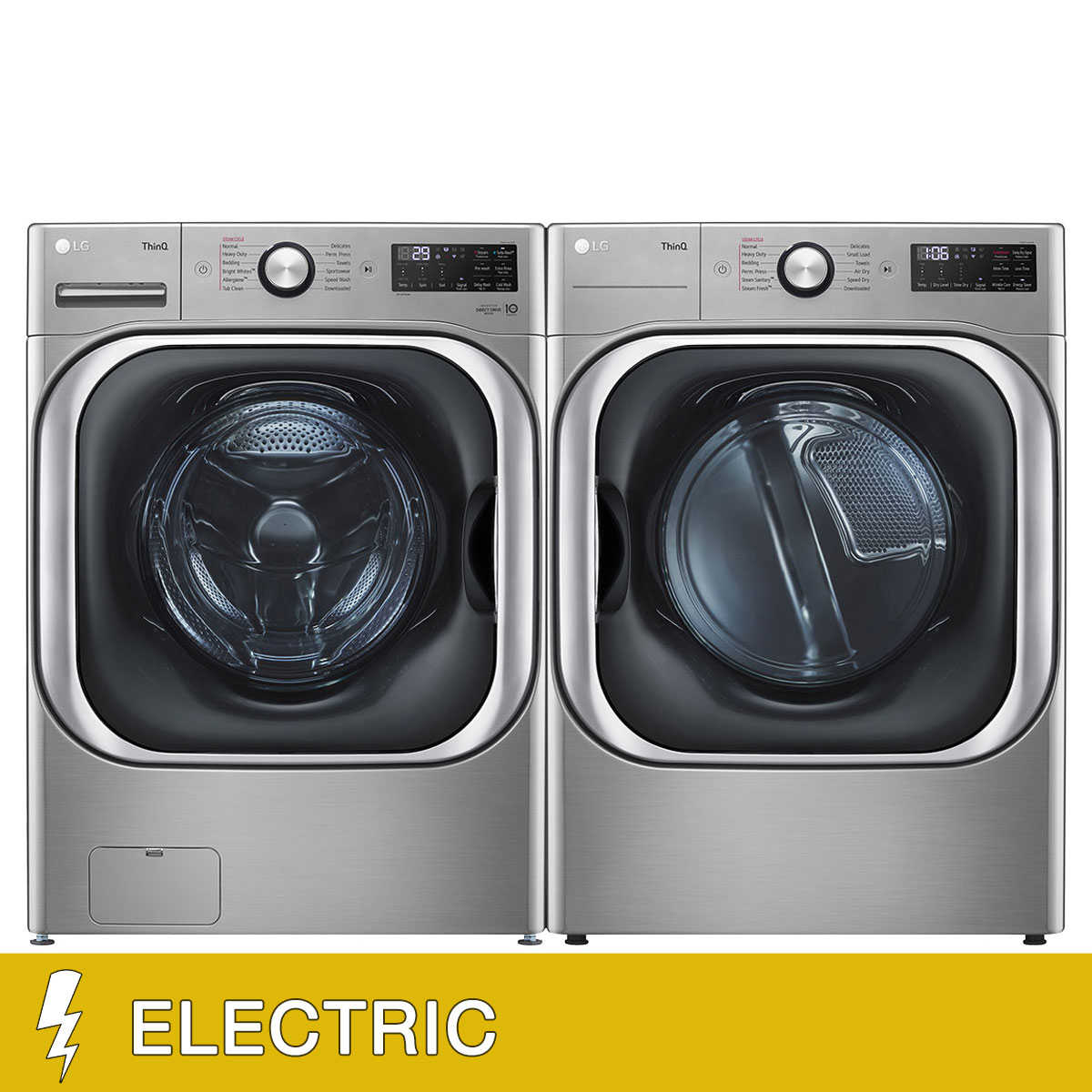 LG 5.2 cu. ft. Mega Capacity Front Load Washer and 9.0 cu. ft. Mega Capacity ELECTRIC Dryer with Built-In Intelligence