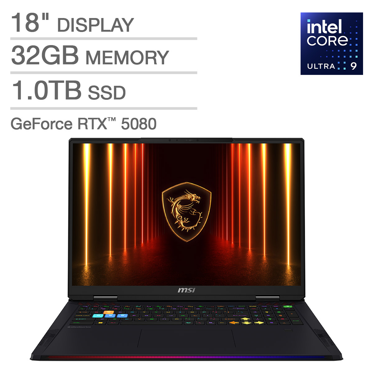 MSI Raider 18 HX 18" Gaming Laptop - Intel Core Ultra 9 285HX - NVIDIA RTX 5080 - 2560x1600 - Windows 11 - 32GB RAM - 1TB SSD