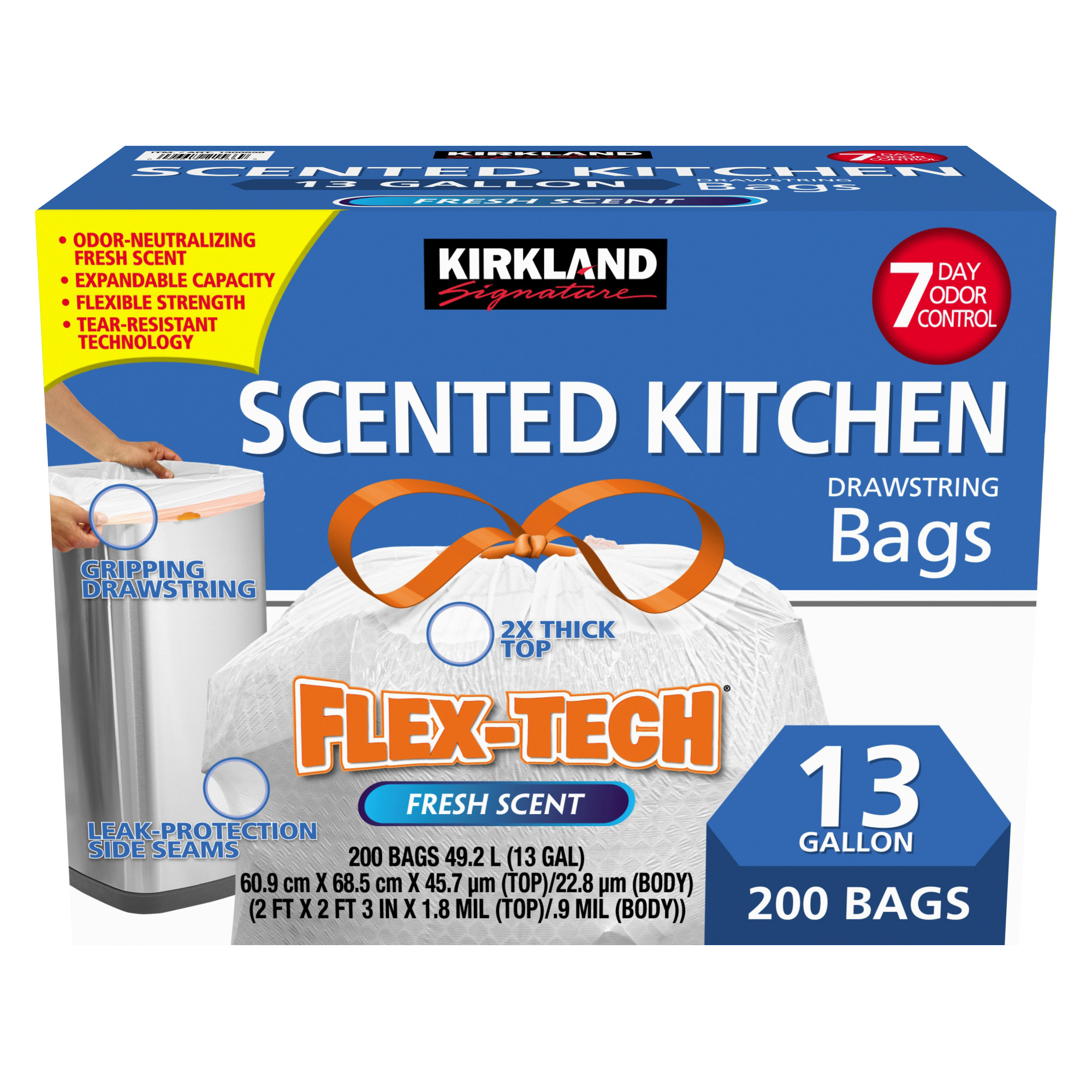 Kirkland Signature Flex-Tech 13-Gallon Scented Kitchen Trash Bags  200-count
