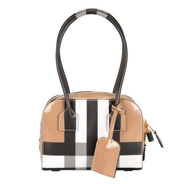 Burberry Mini EW Check Leather Half Cube, Camel | Costco Burberry Mini EW Check Leather Half Cube, Camel | Costco