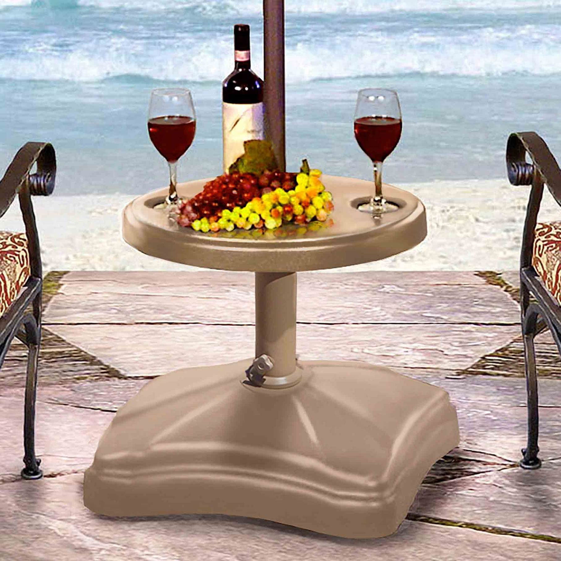 backyard creations raven floral patio market umbrella PURPLE LEAF Round Tiltable Porch Table Umbrella Poolside 8' Round / Light Grey