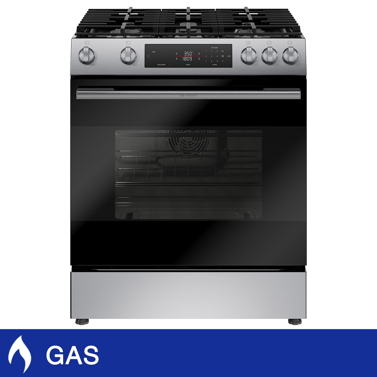 Bosch 100 Series 30 in. 5.8 cu ft. Stainless Steel Gas Range with Rapid Pre-Heat