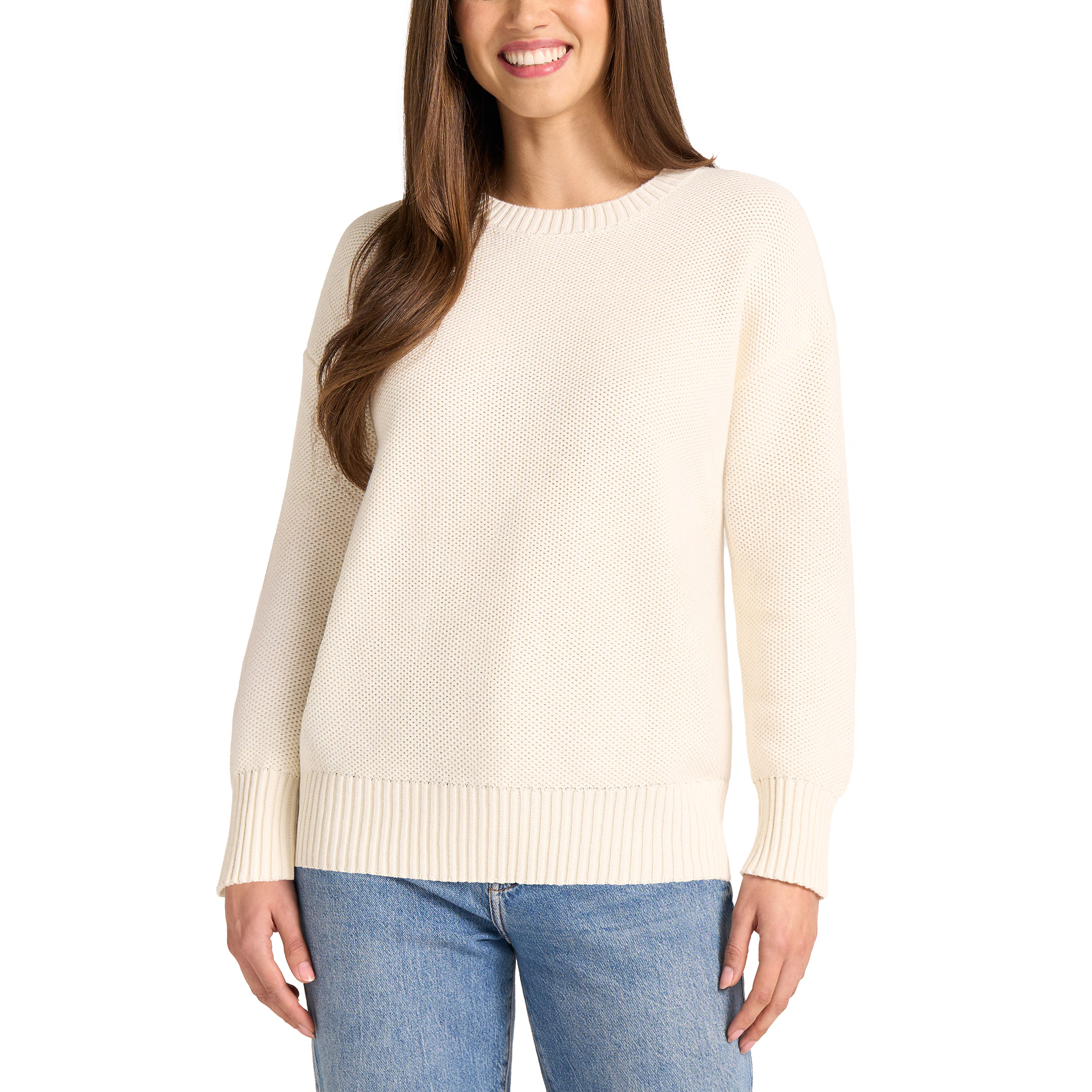 Matty M Women's Waffle Knit Crew Neck Sweater