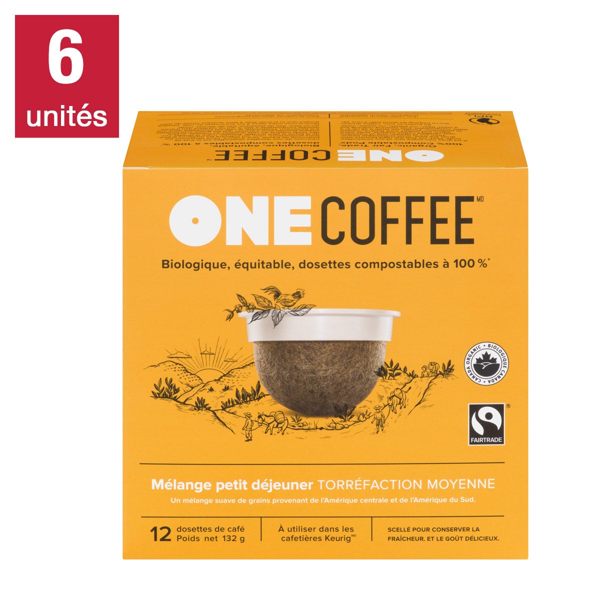 OneCoffee Organic Breakfast Blend Fairtrade Coffee K-Cup Pods, 72