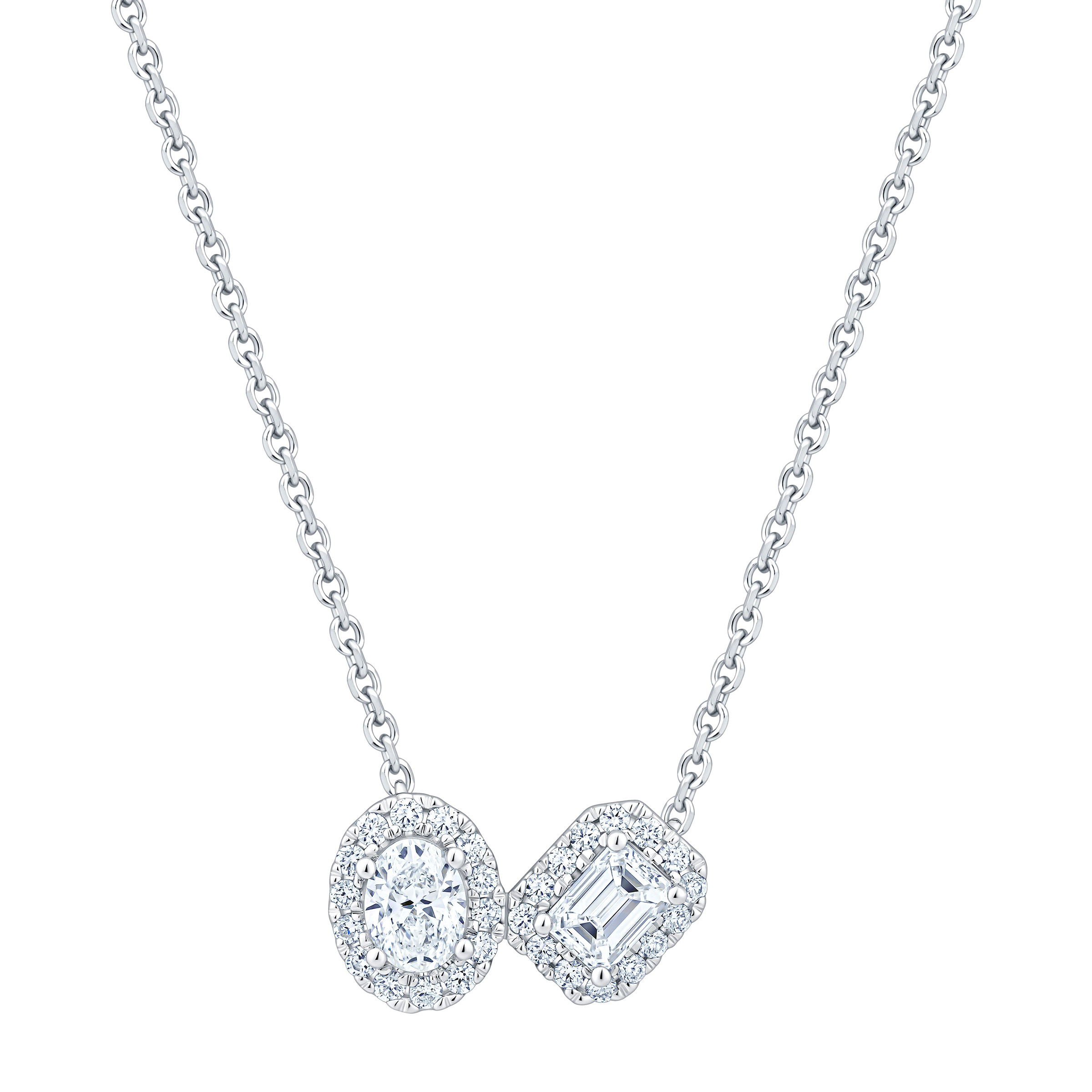 Oval, Emerald and Round Brilliant Diamond Necklace (0.95 ctw)