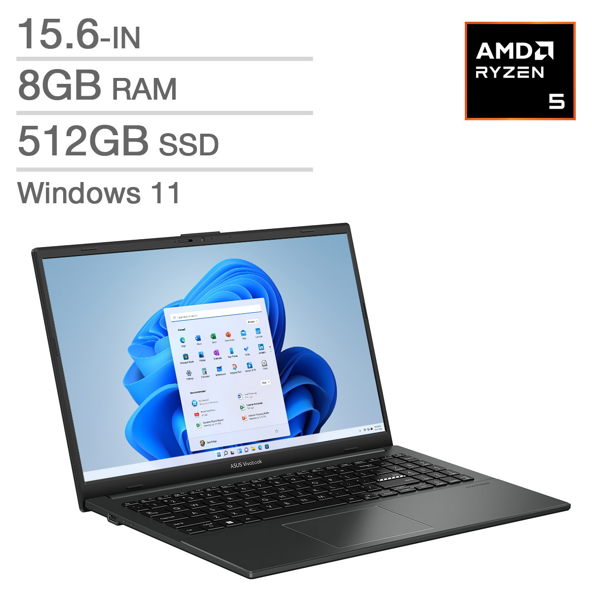 ASUS Vivobook Go 15 15.6-in Laptop, AMD Ryzen 5 7520U – 8GB RAM