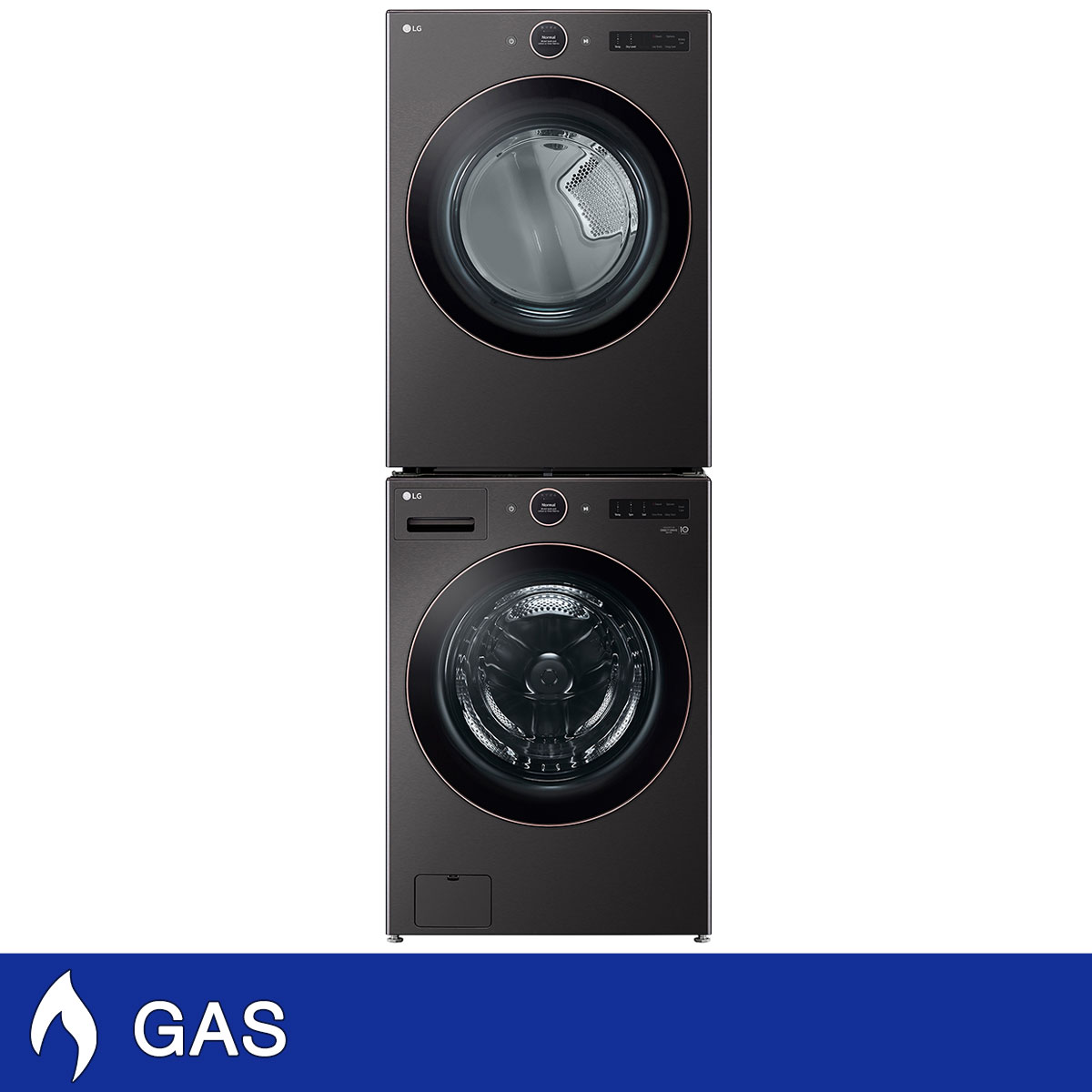 LG 5.0 cu. ft. Mega Capacity Smart Front Load Washer with TurboWash 360 and 7.4 cu. ft. GAS Dryer with AI Sensor Dry and TurboSteam with Stacking Kit